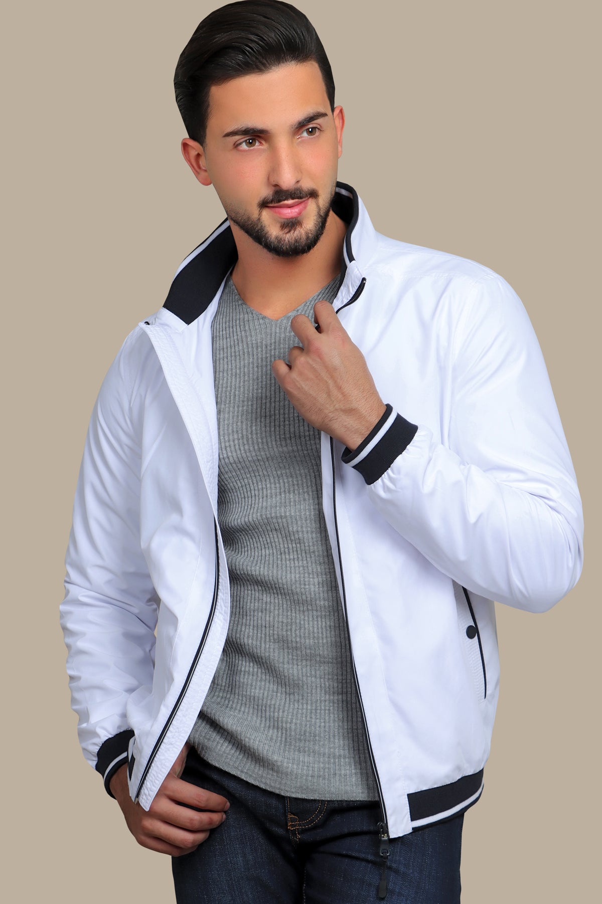Jacket Blouson Piping Black and White