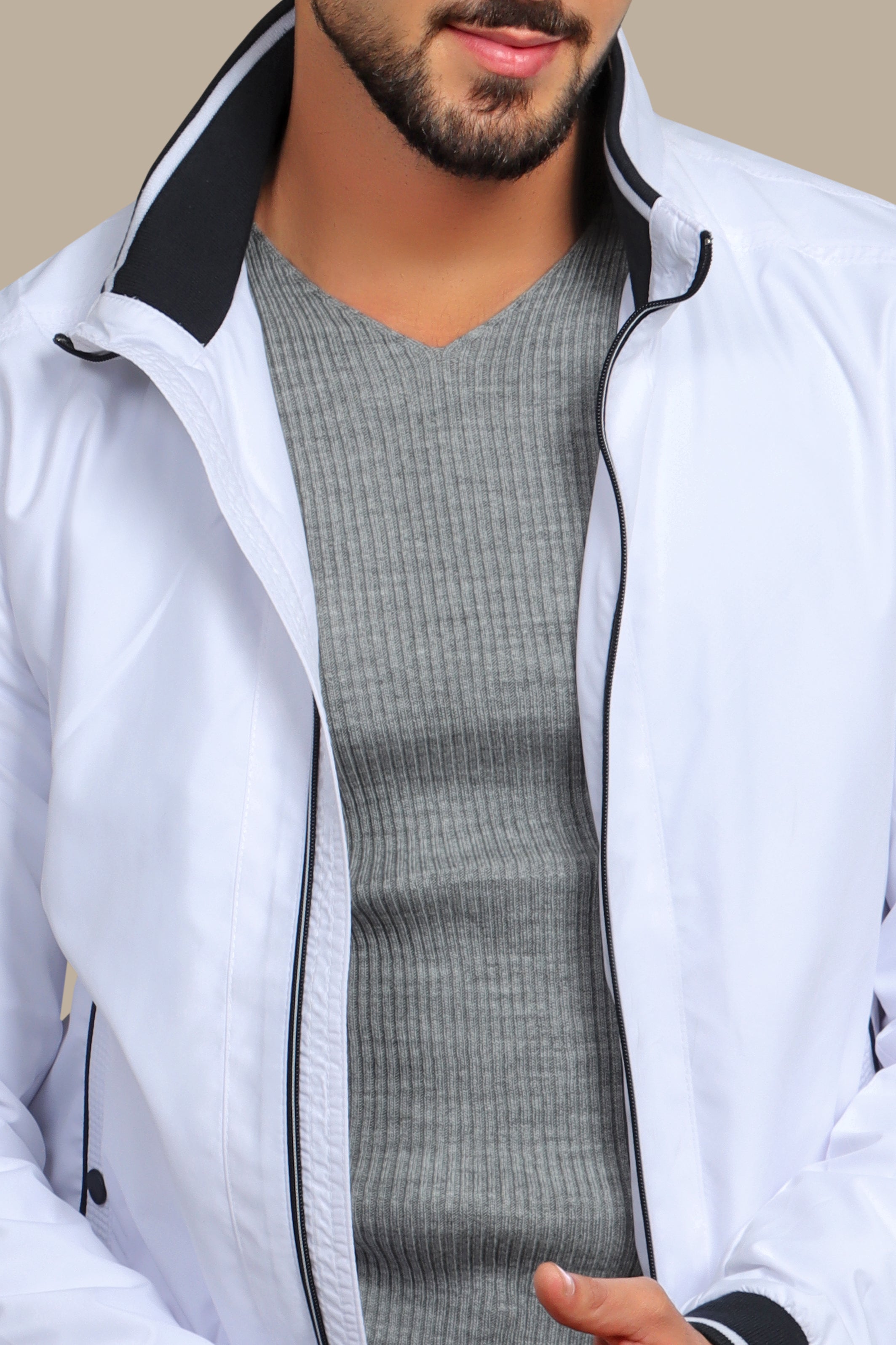 Jacket Blouson Piping Black and White