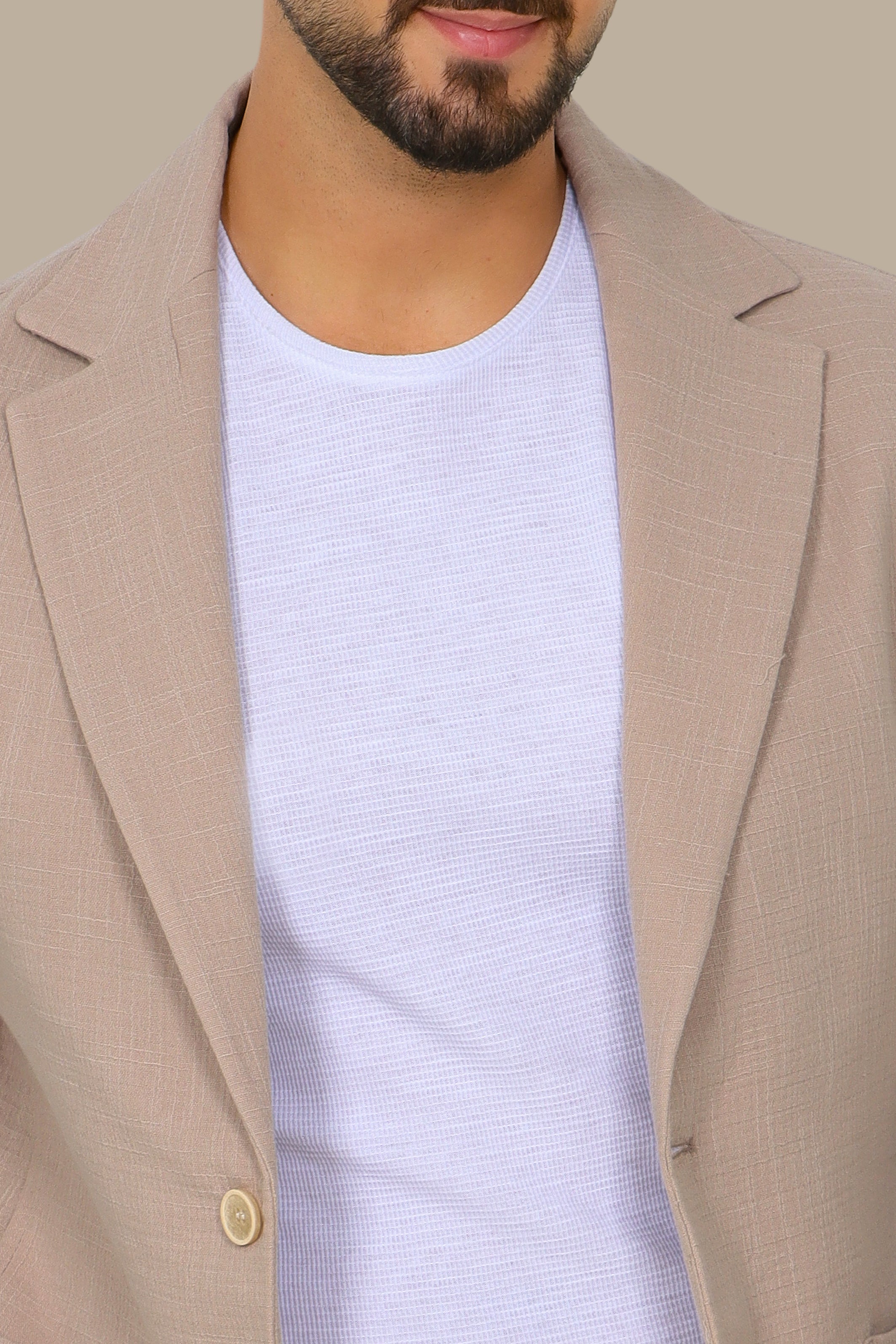 Beige Linen Blazer with Notch Lapel
