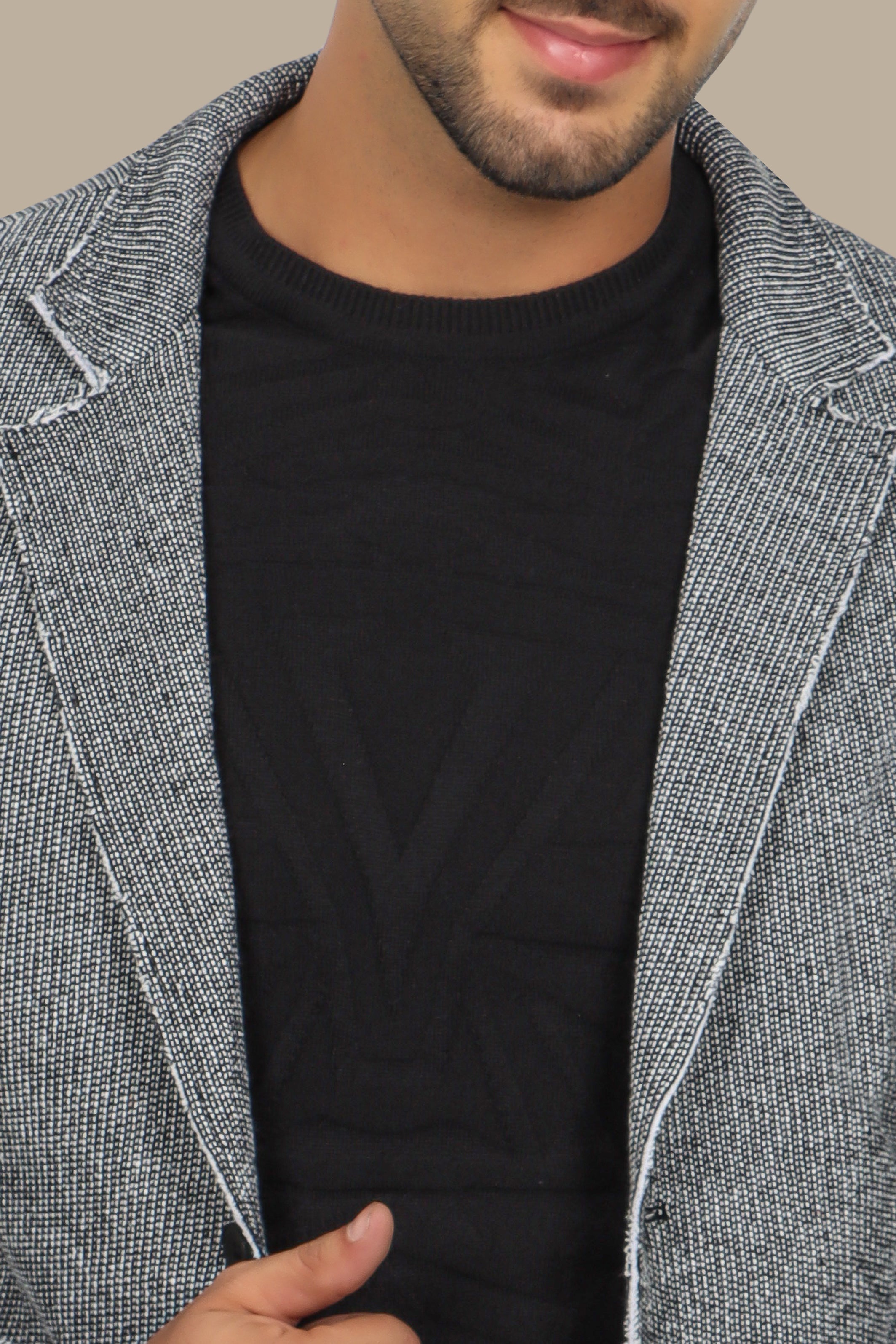 Grey Structured Blazer with Patch Pocket Detail