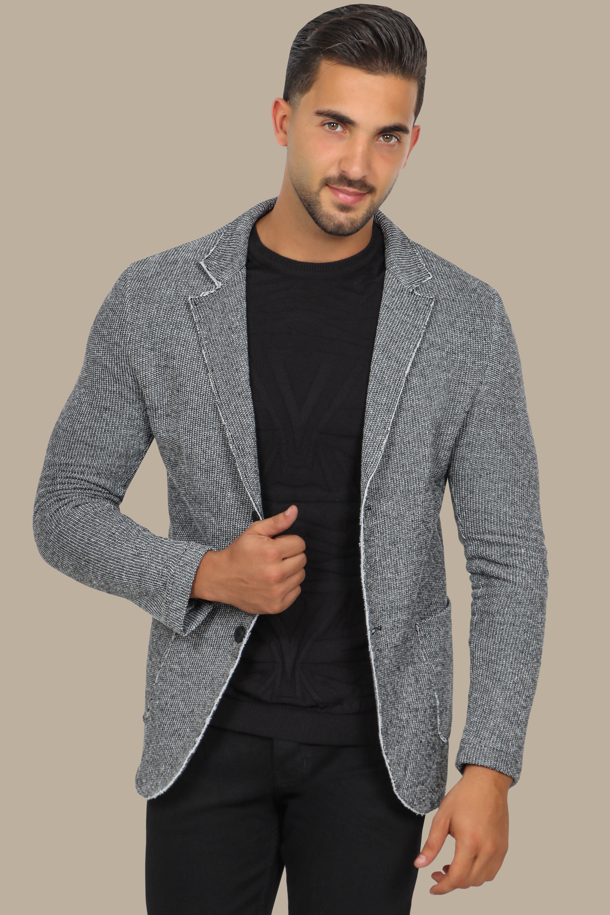 Grey Structured Blazer with Patch Pocket Detail