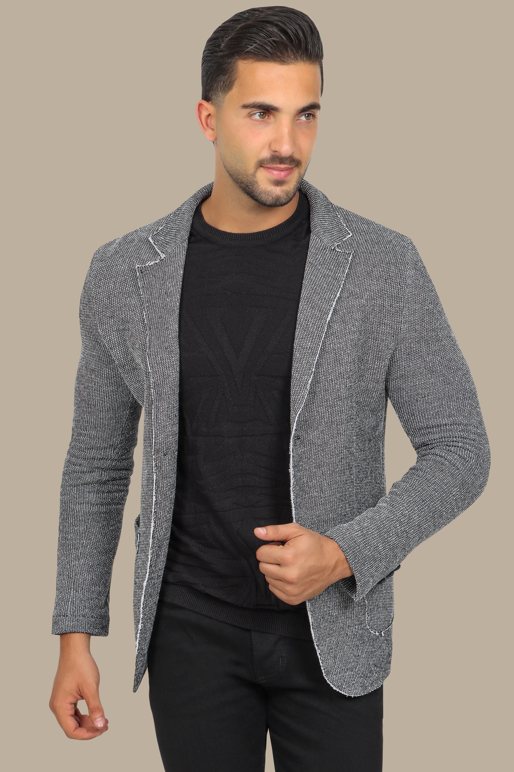 Grey Structured Blazer with Patch Pocket Detail