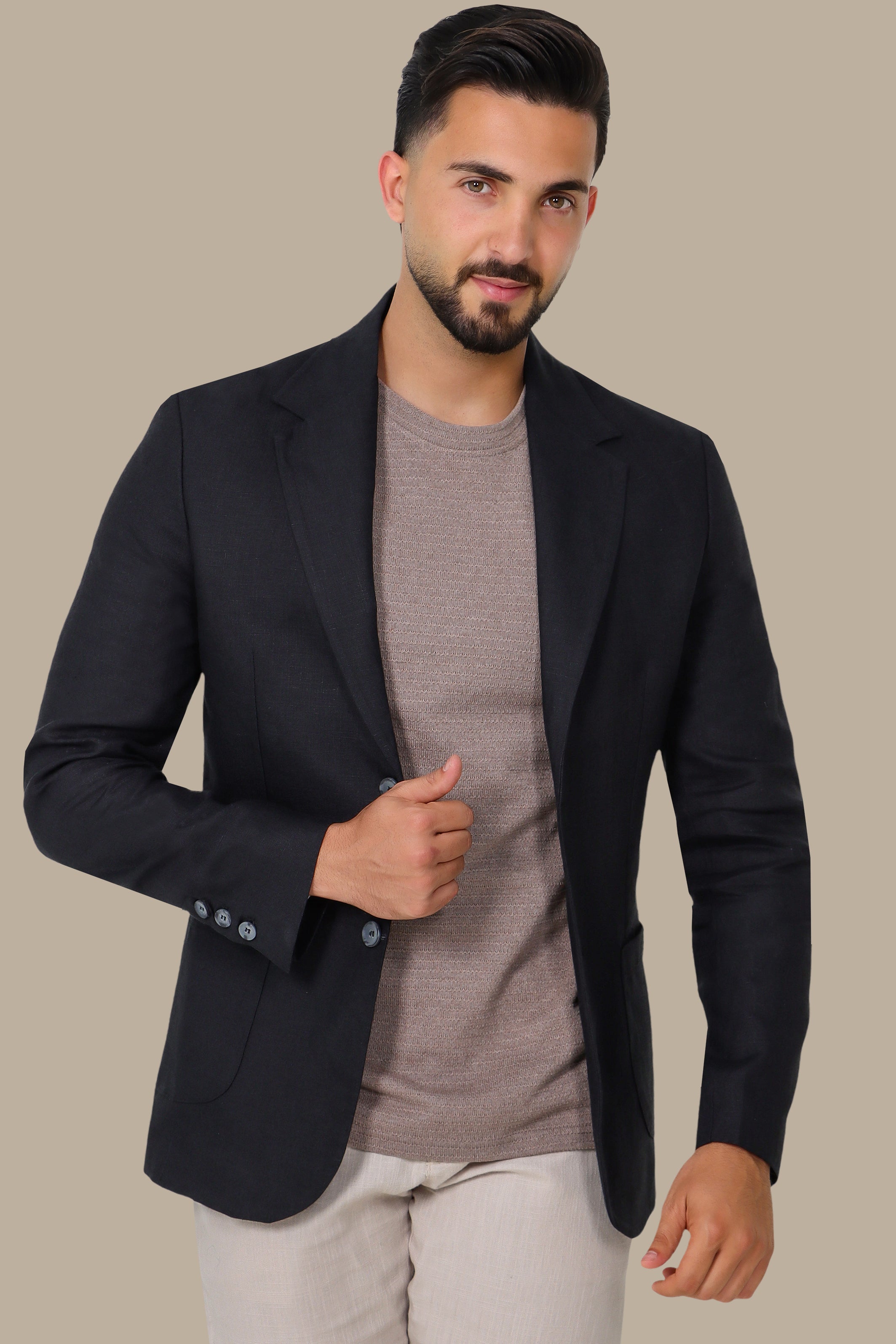 Black Blazer with Notch Lapel and Patch Pockets
