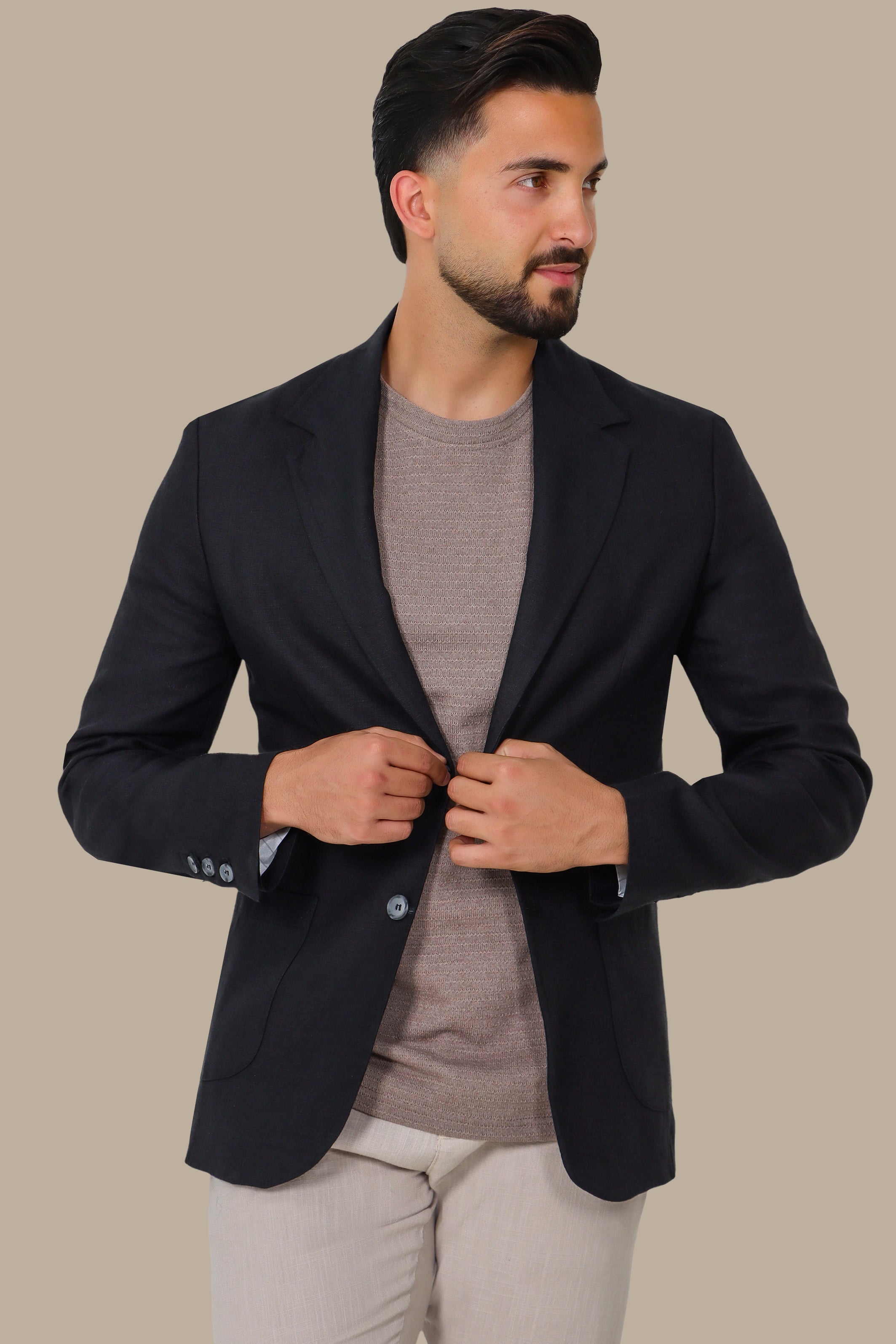 Black Blazer with Notch Lapel and Patch Pockets
