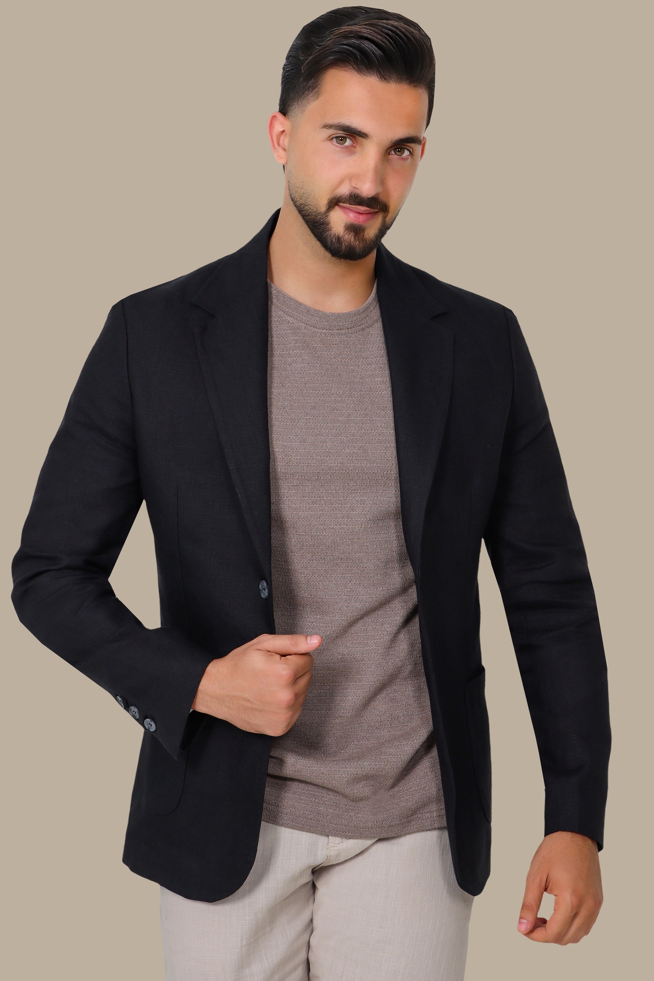 Black Blazer with Notch Lapel and Patch Pockets