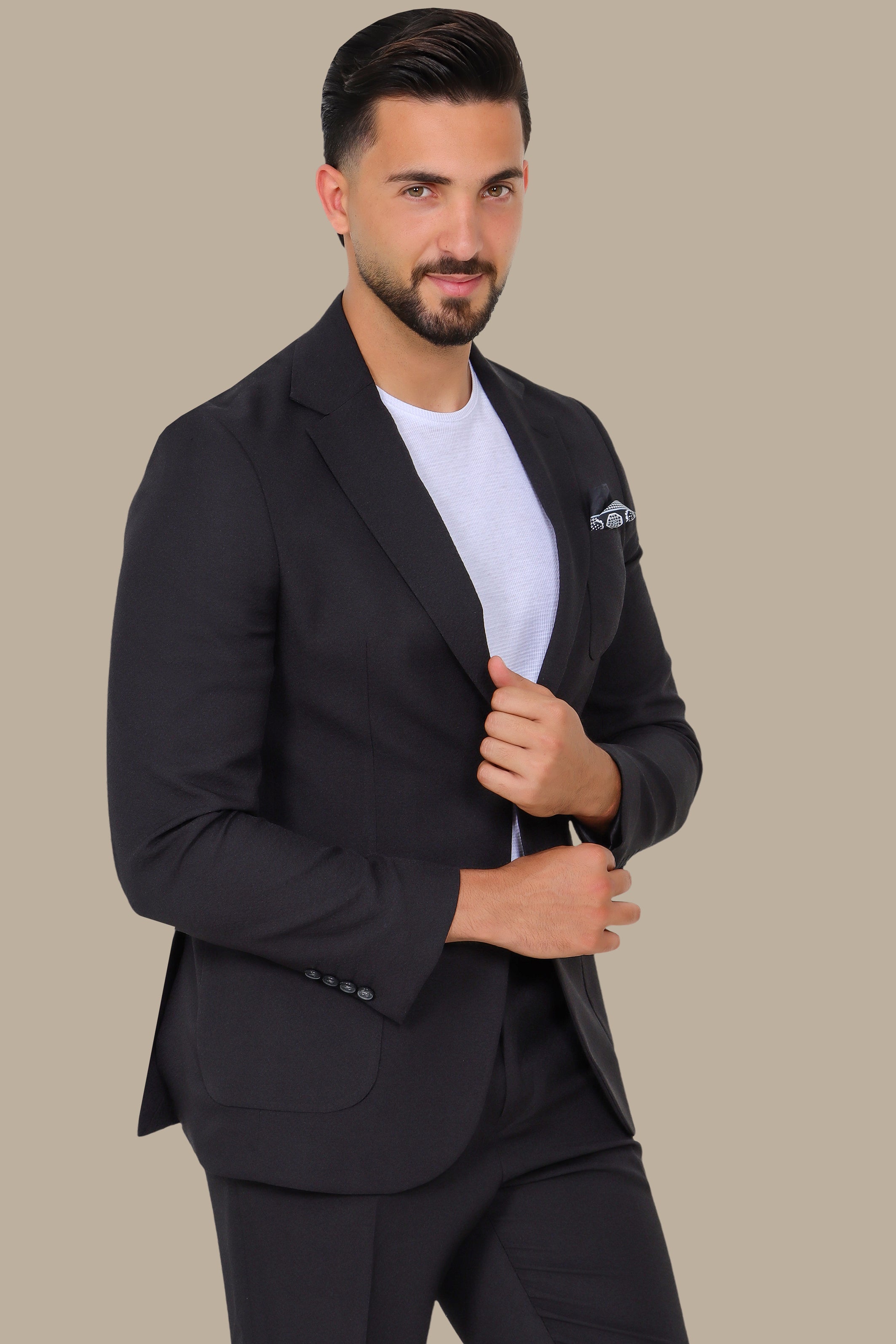 Jet Black Notch Lapel Travel Suit – 2-Piece