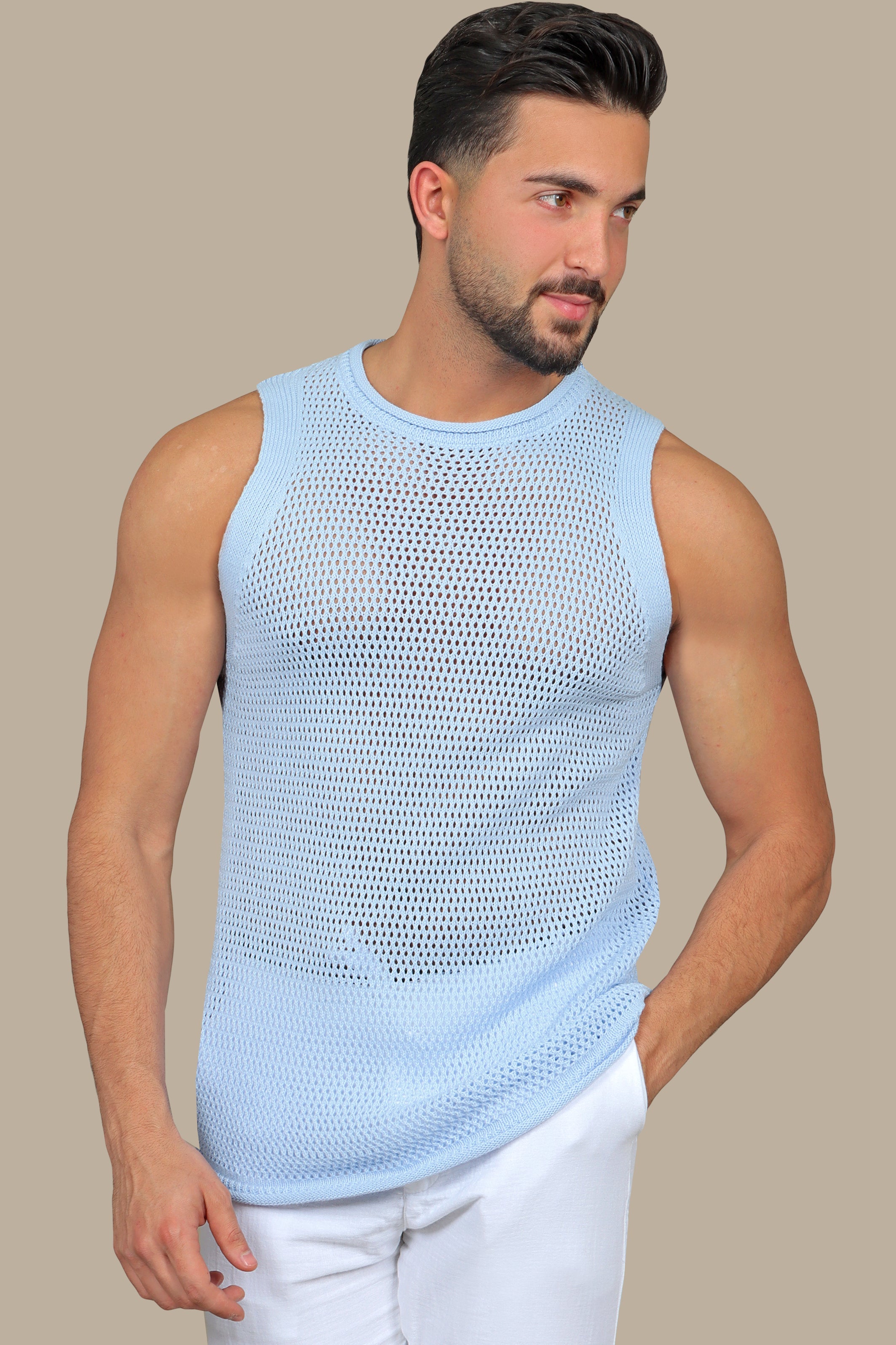 Light Blue Mercerized Sleeveless Shirt