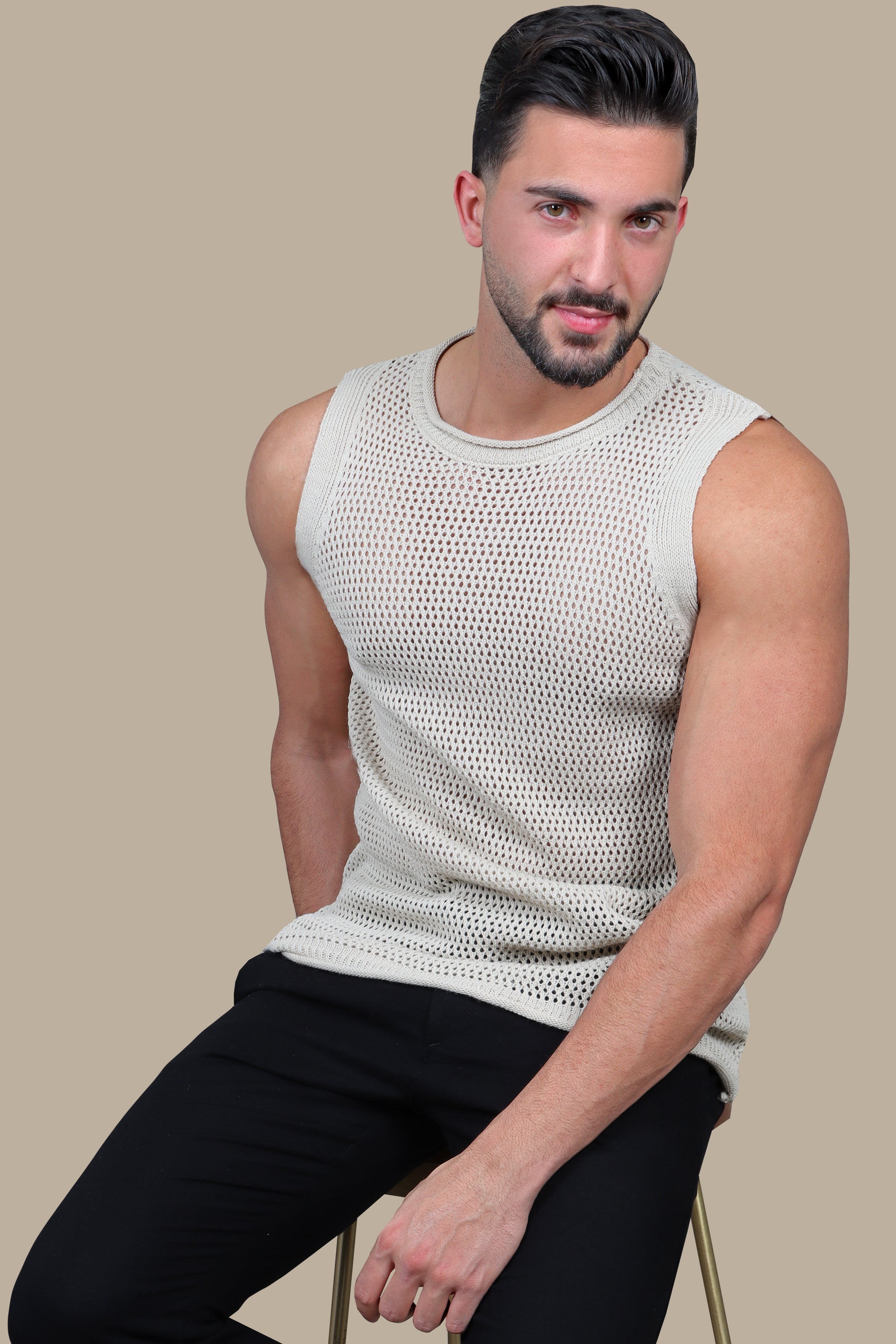 Beige Mercerized Sleeveless Shirt