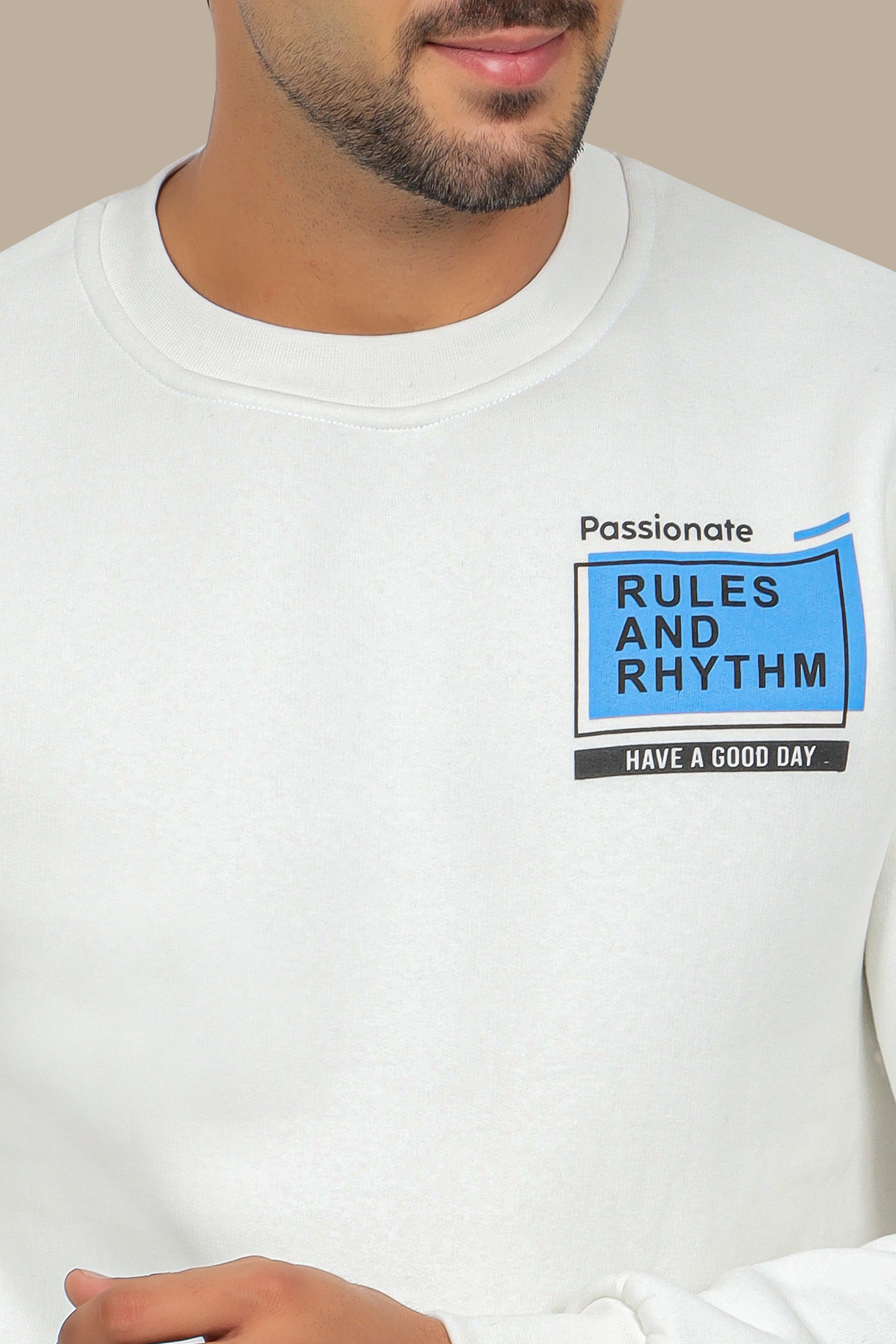 White Sweatshirt with Double Square Quote Design