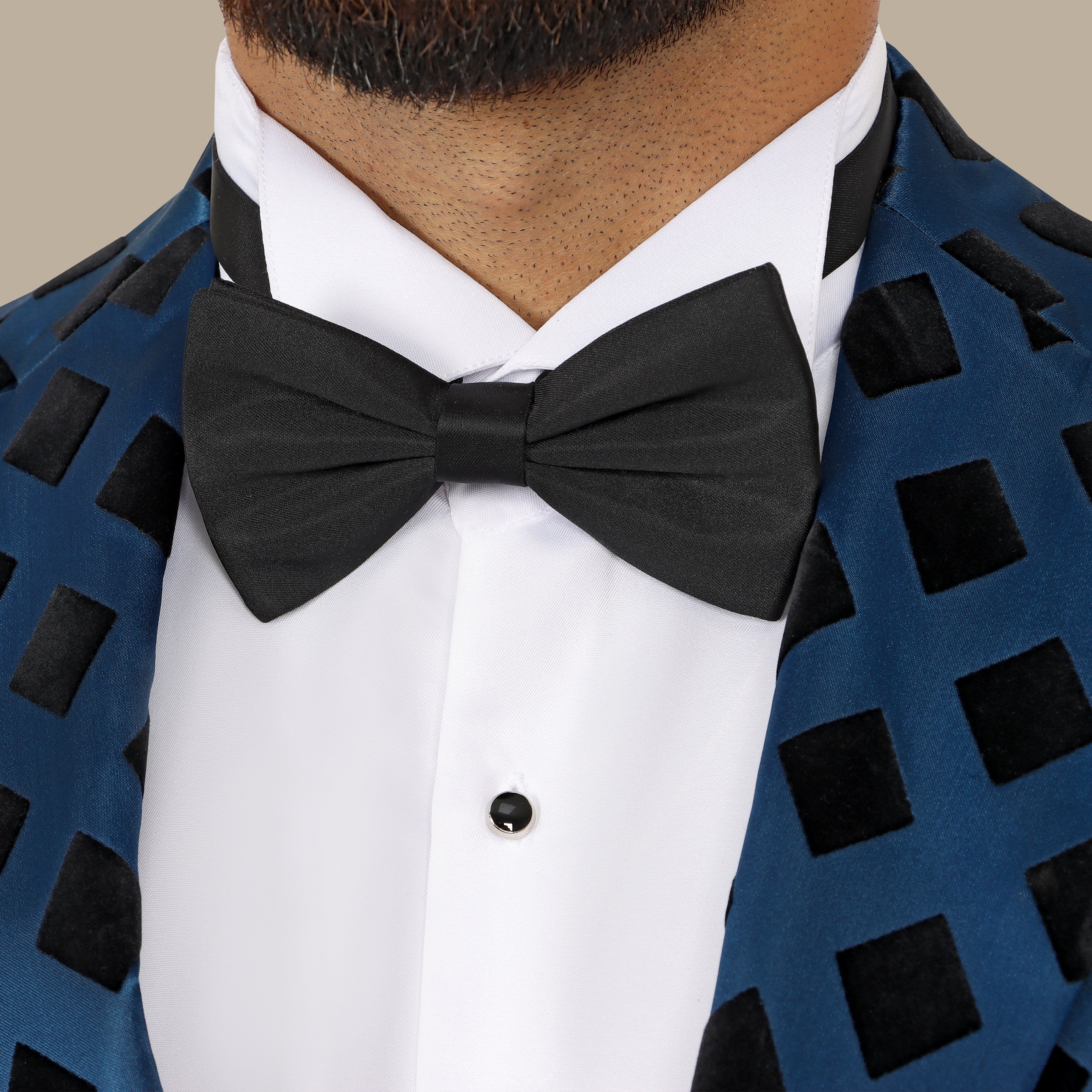 Smoked Blue Elegance: FV Special Collection Blazer with Black Lozenge Print