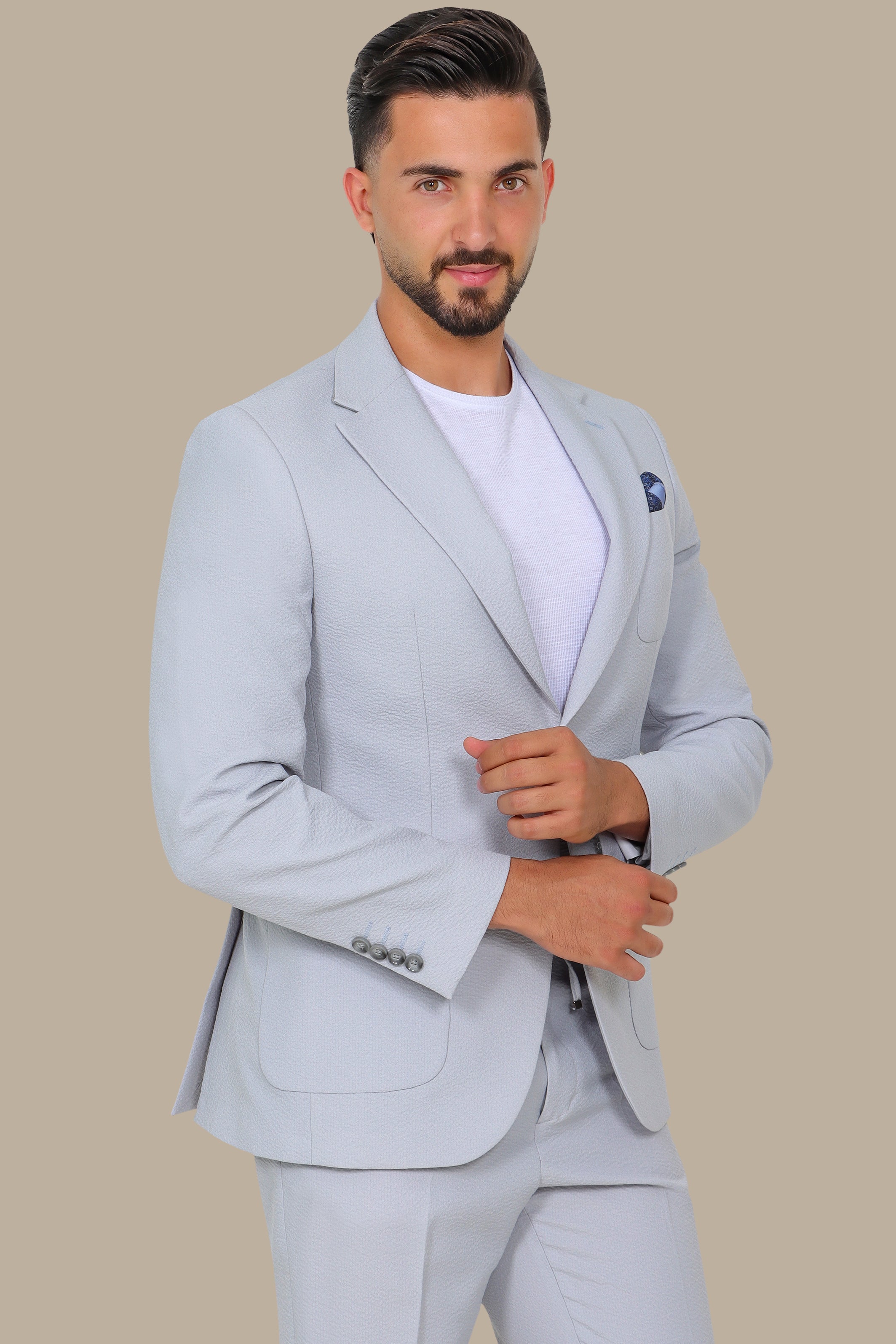 Light Grey Travel Suit with Notch Lapel – 2 Pieces