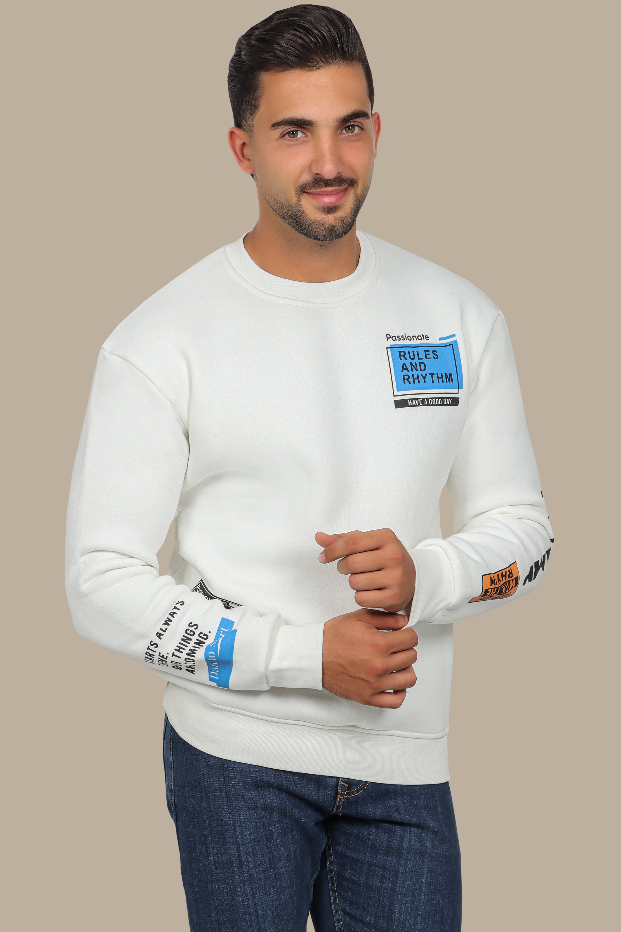 White Sweatshirt with Double Square Quote Design