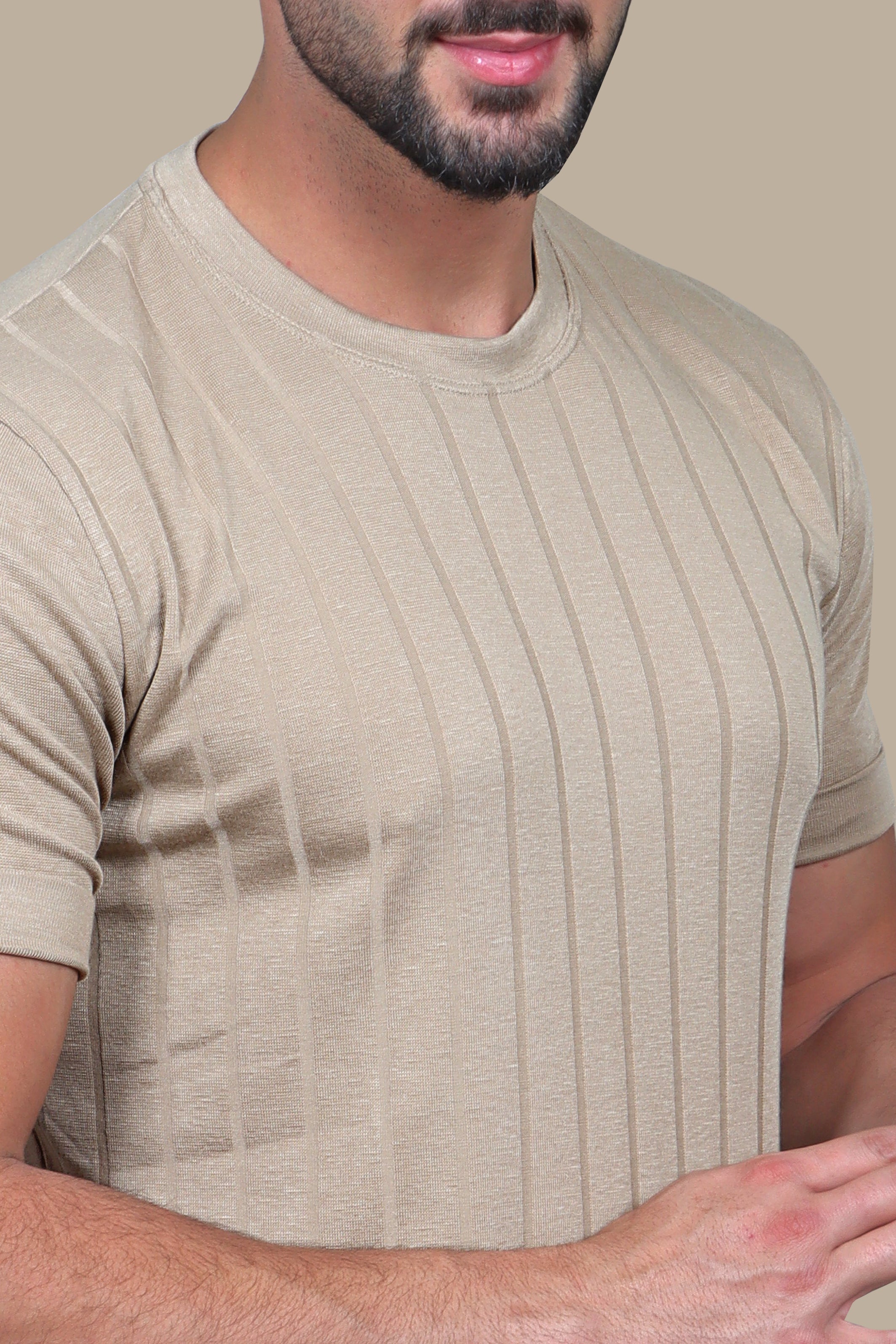 Classic Chic: Beige Striped Basic T-shirt