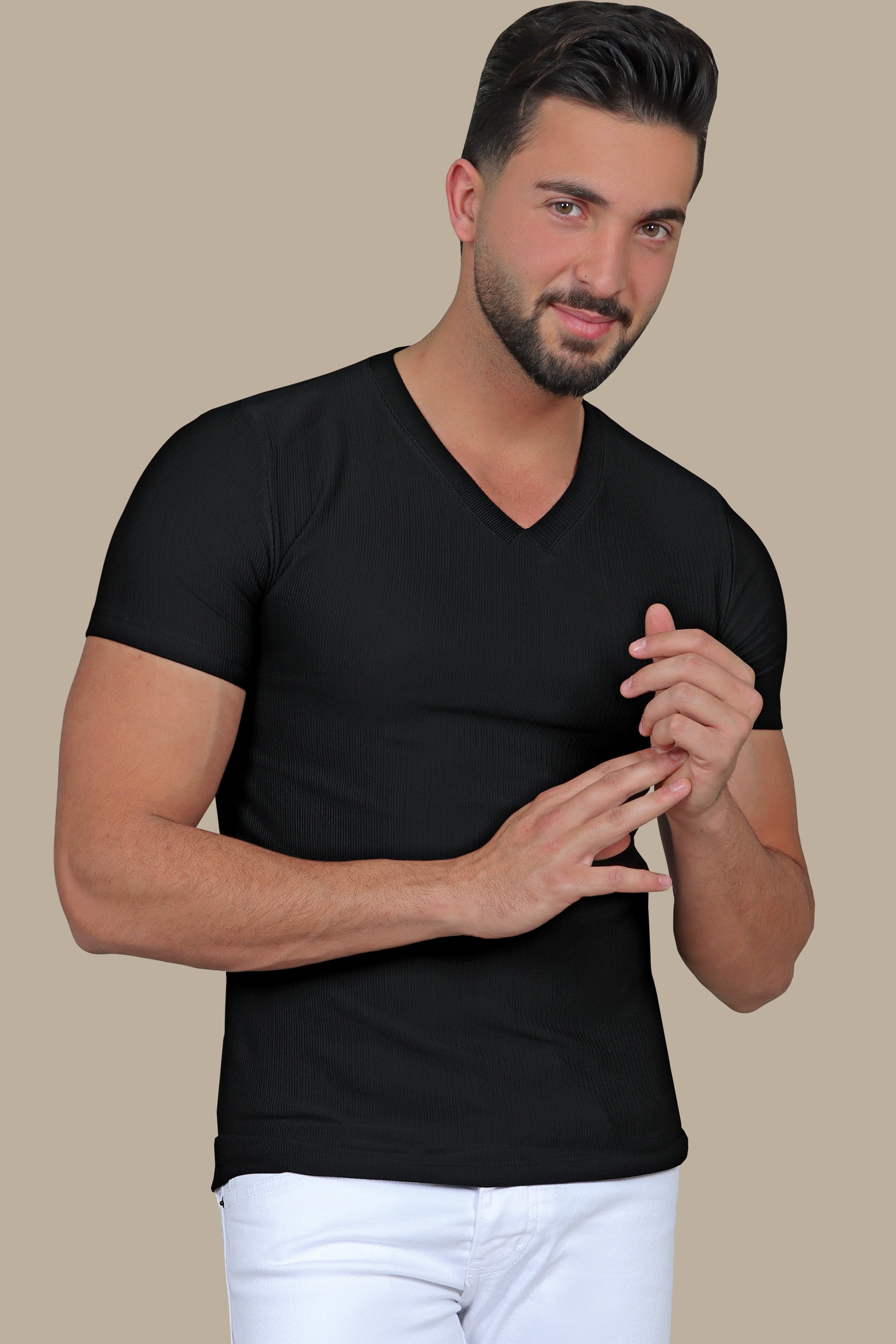 Urban Edge: The Ripped Black V-neck T-Shirt