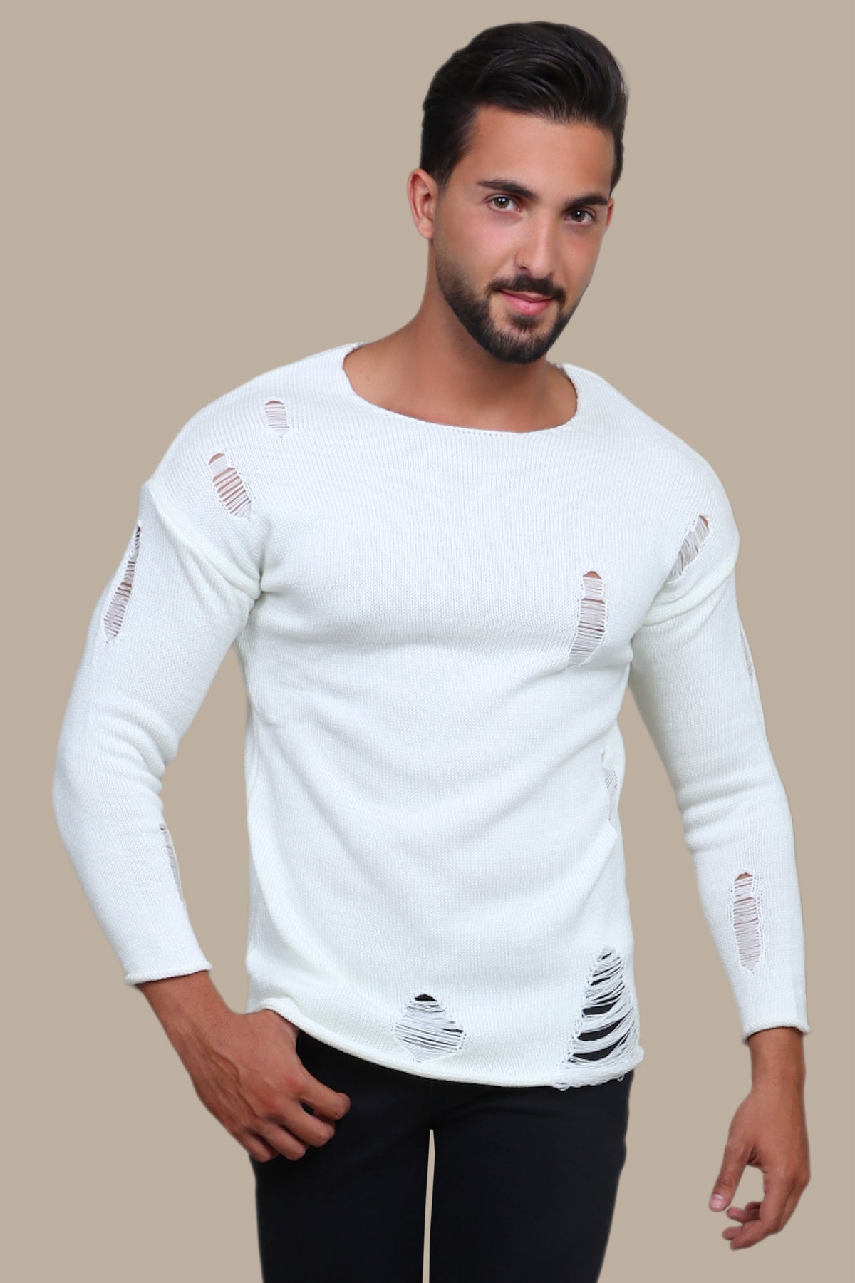 Beauty: The Distressed Open-Neck Sweater