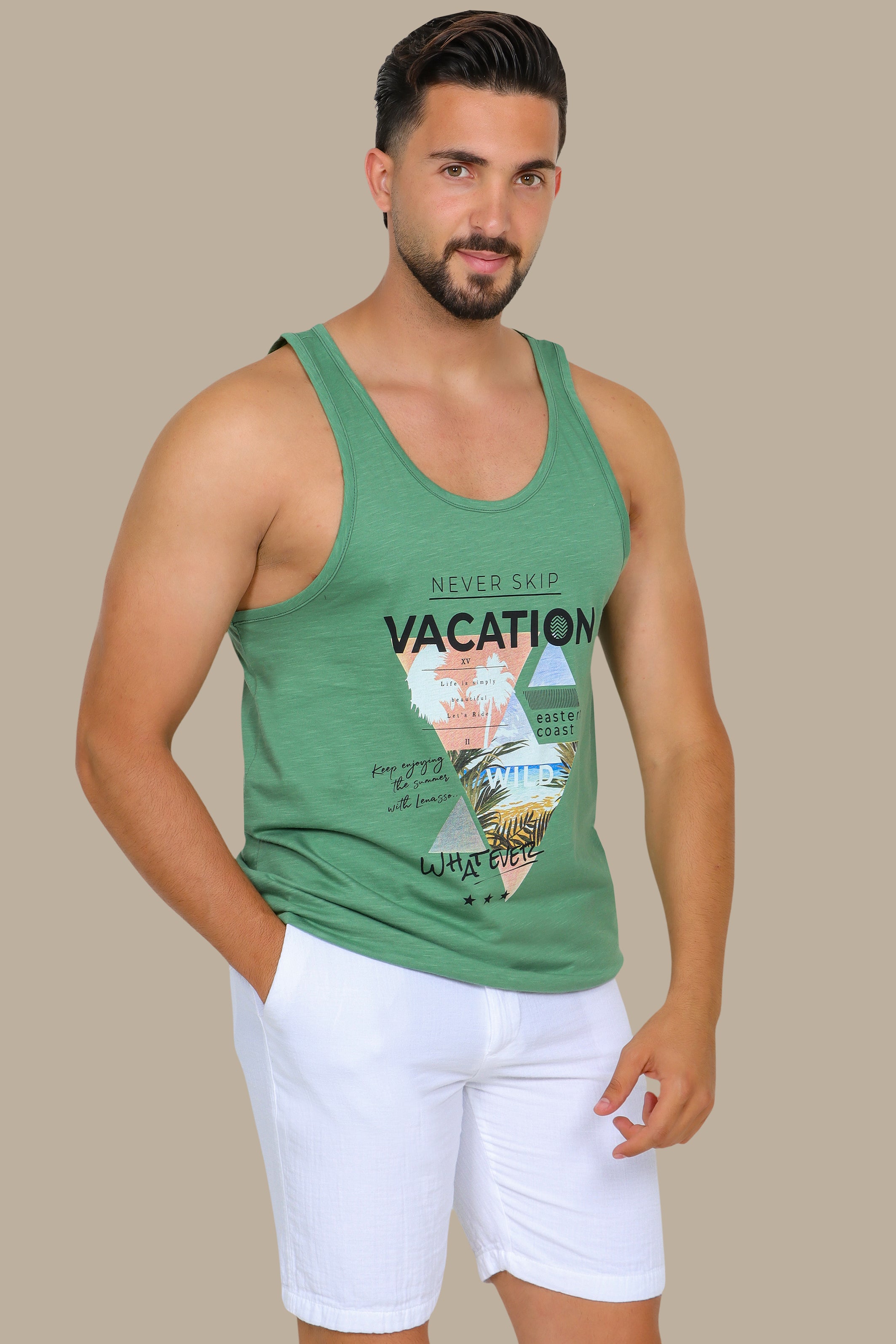 Green Oasis: Sleeveless Vacation Shirt
