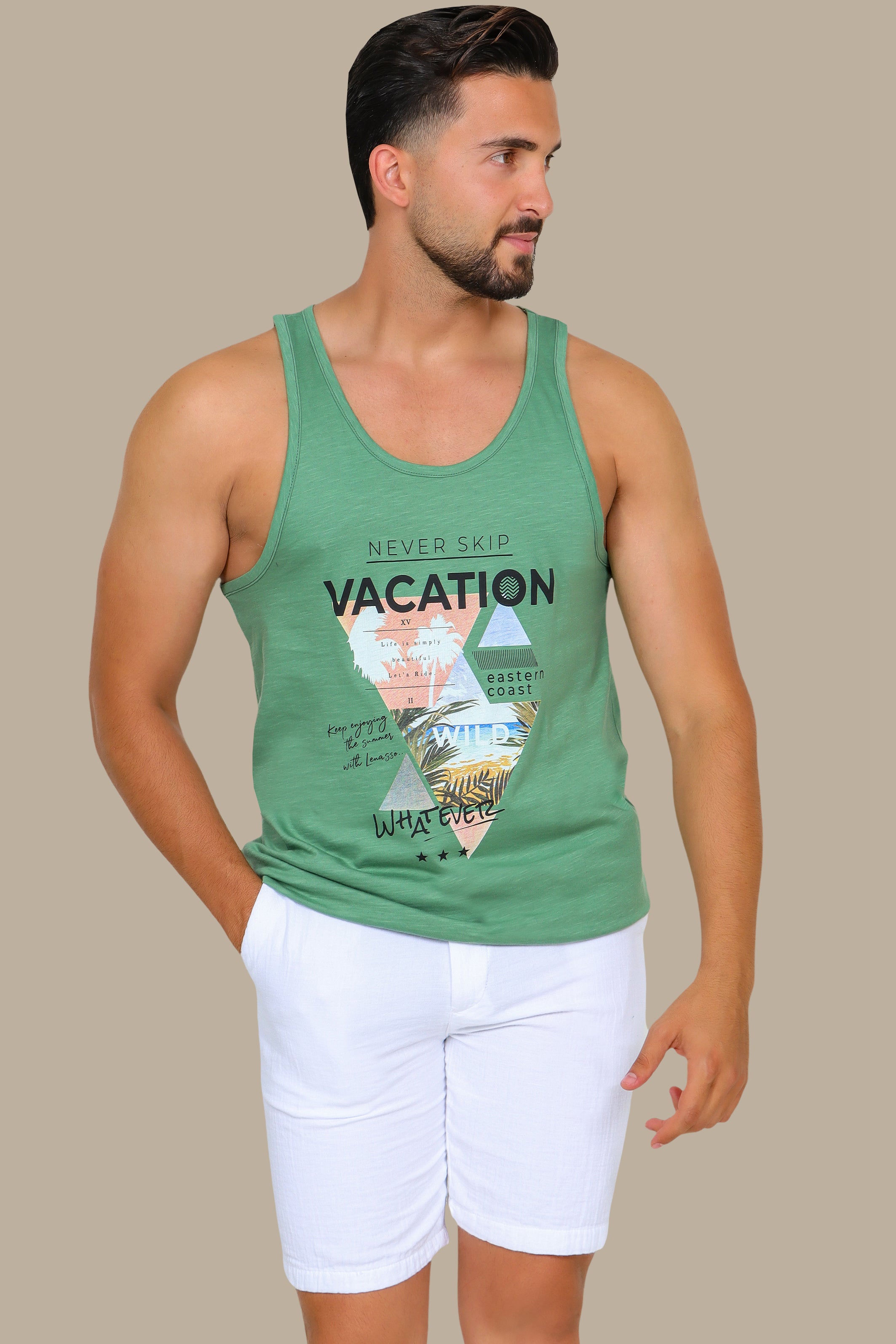 Green Oasis: Sleeveless Vacation Shirt