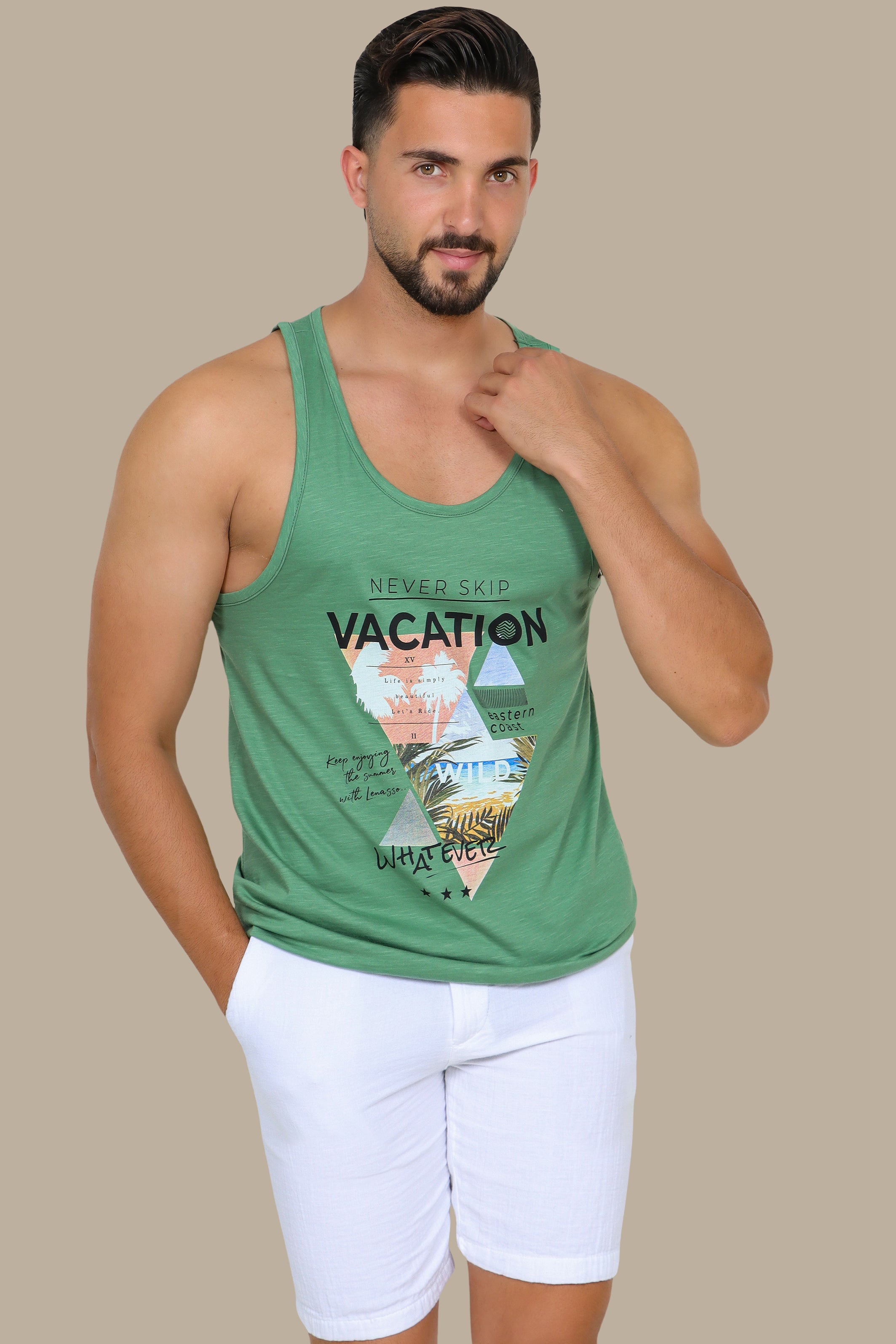 Green Oasis: Sleeveless Vacation Shirt