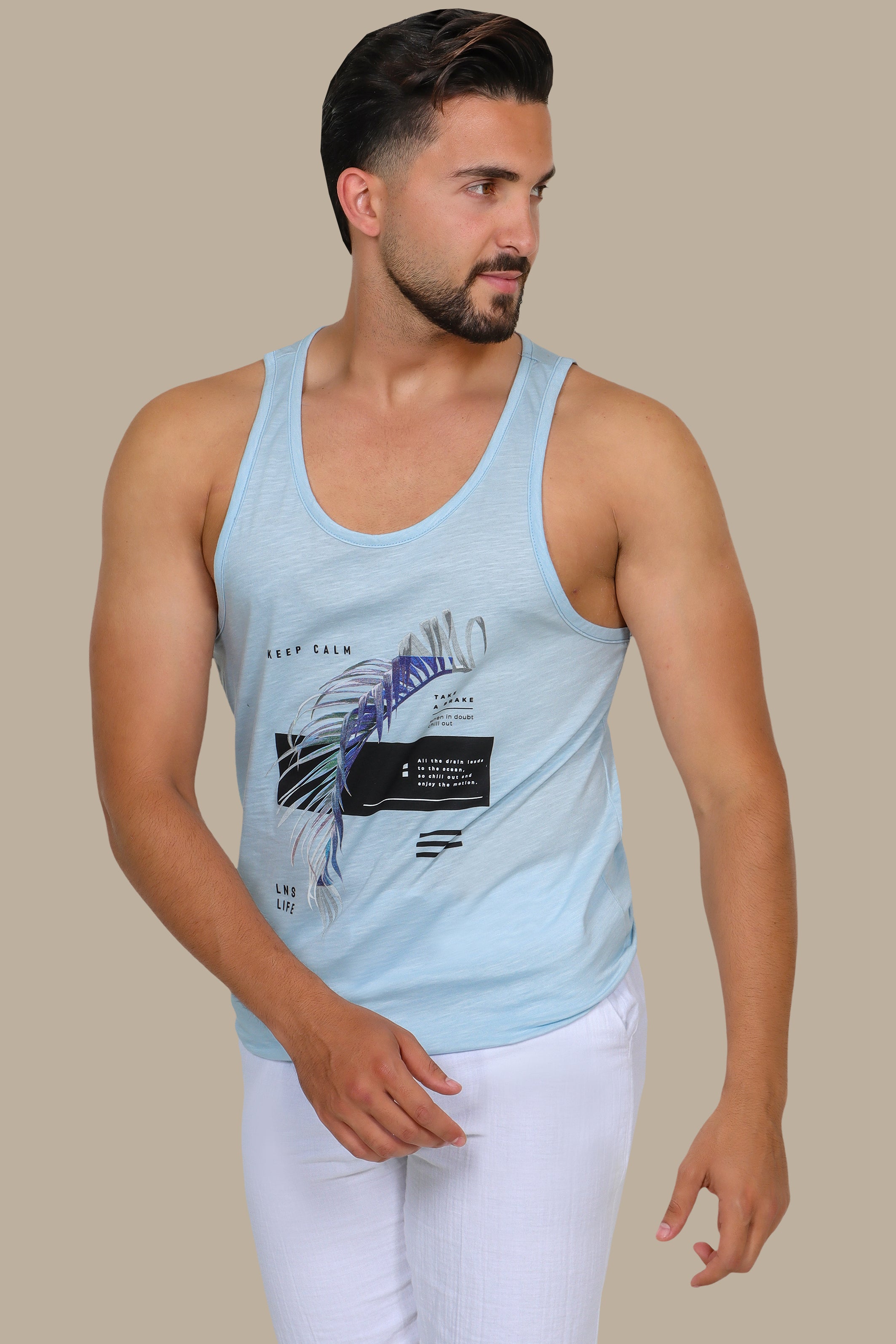 Tranquil Waves: Light Blue Sleeveless Shirt