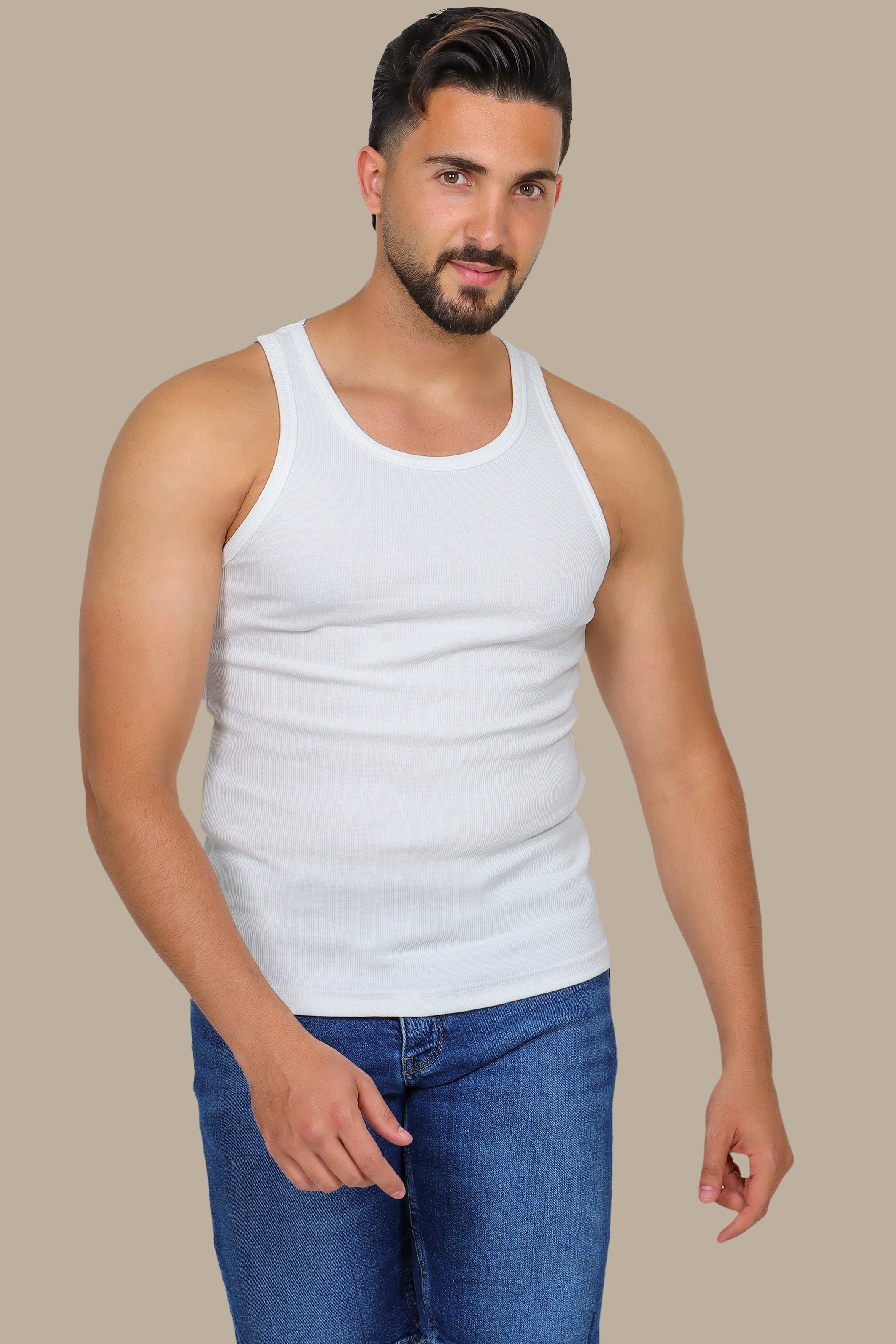 White Ribbed Basic I-Shirt