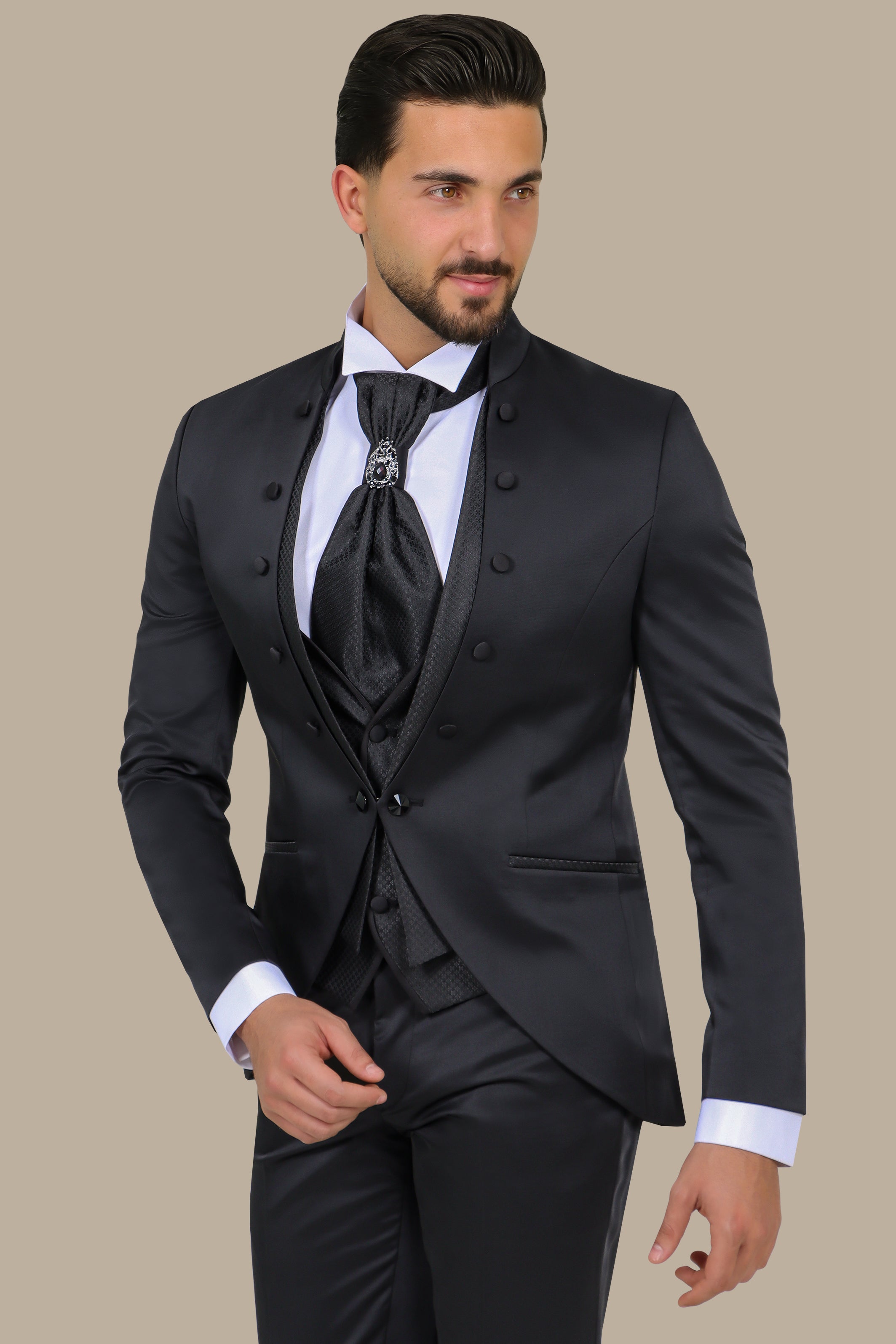 Black Mao Collar 4-Piece Tuxedo