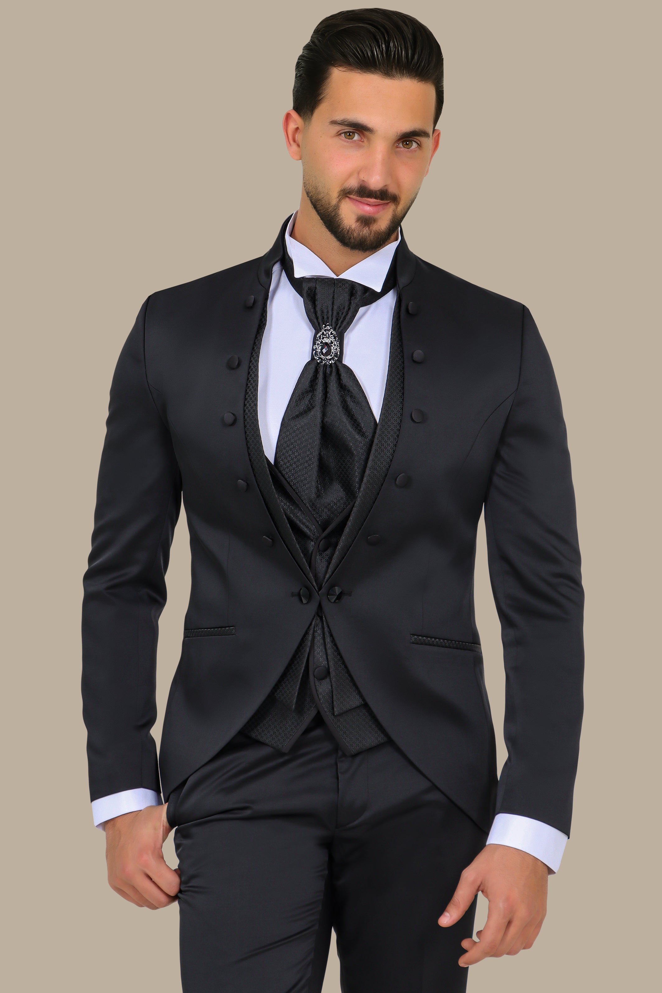 Black Mao Collar 4-Piece Tuxedo