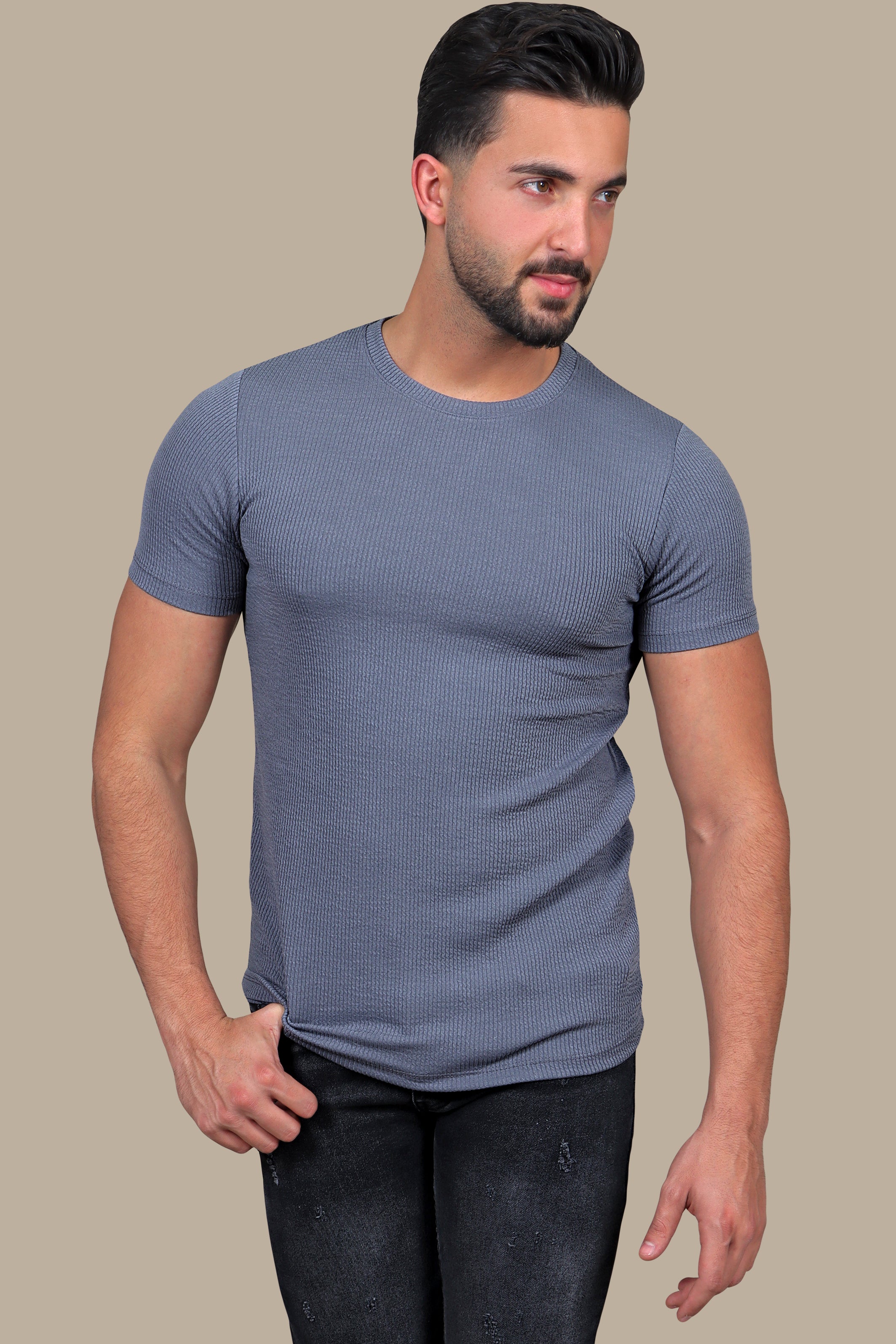 Urban Edge: Black Ripped Vertical Round Neck T-shirt