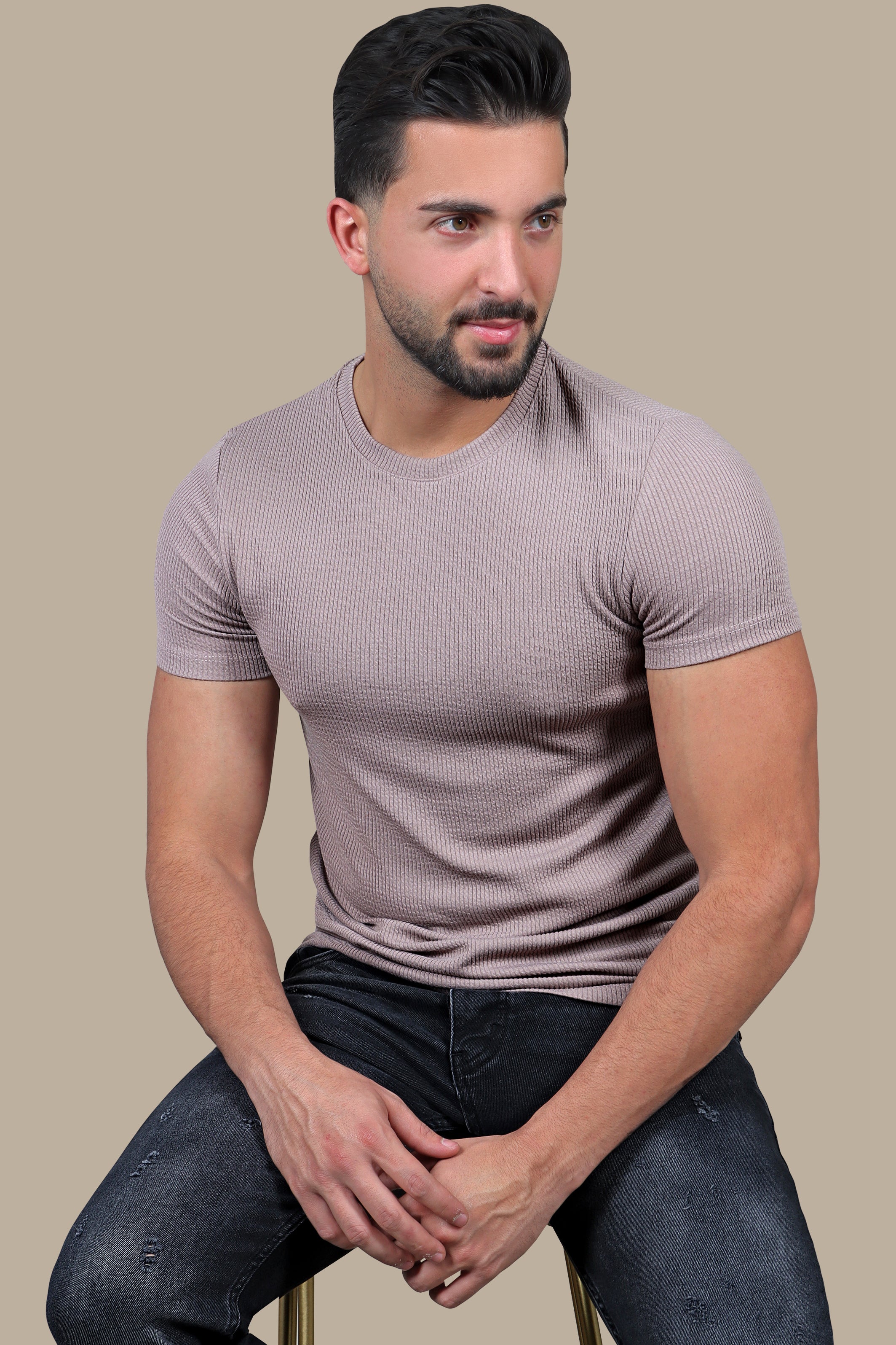 Urban Edge: Black Ripped Vertical Round Neck T-shirt