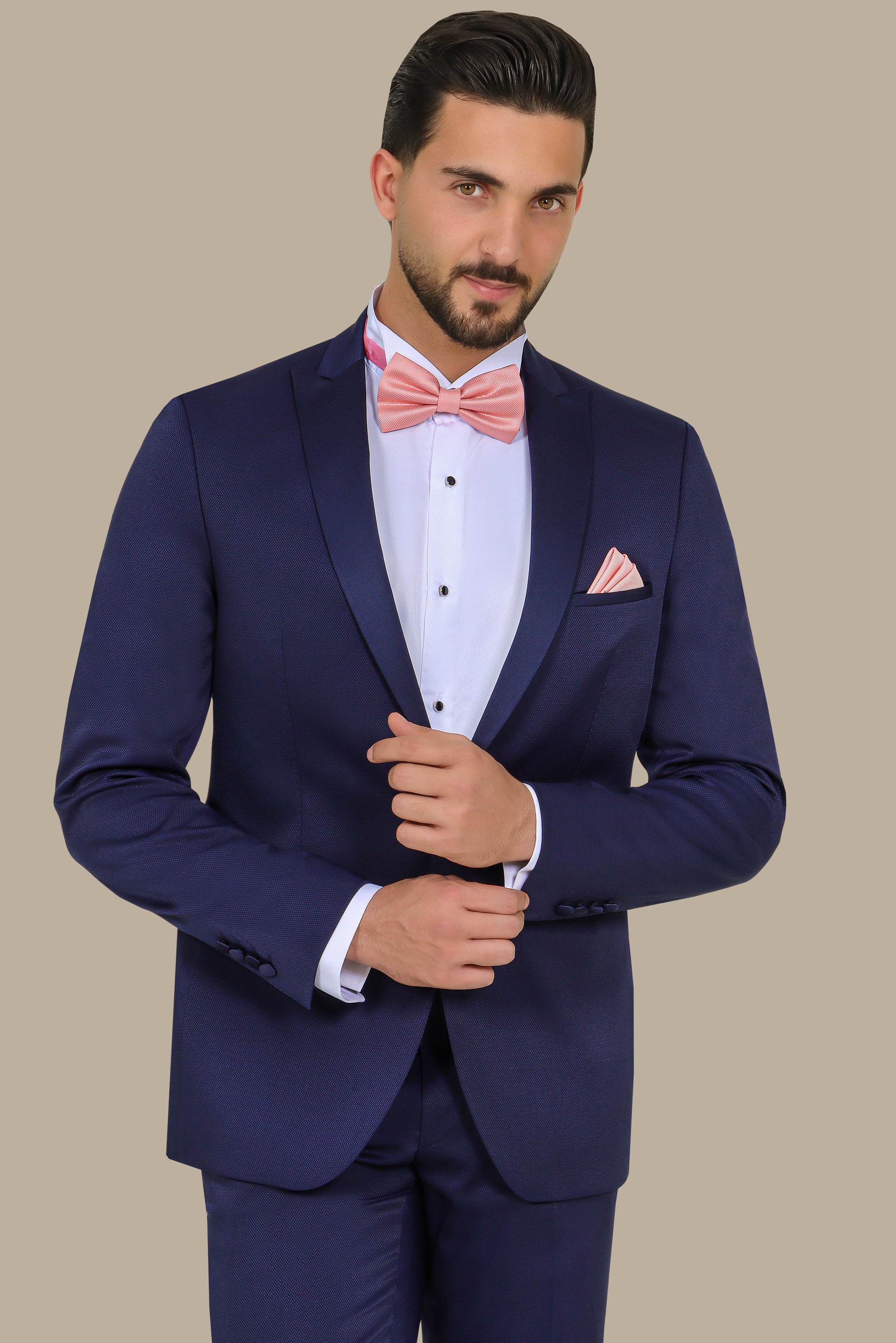 Midnight Elegance: Navy Tuxedo with Peak Lapel