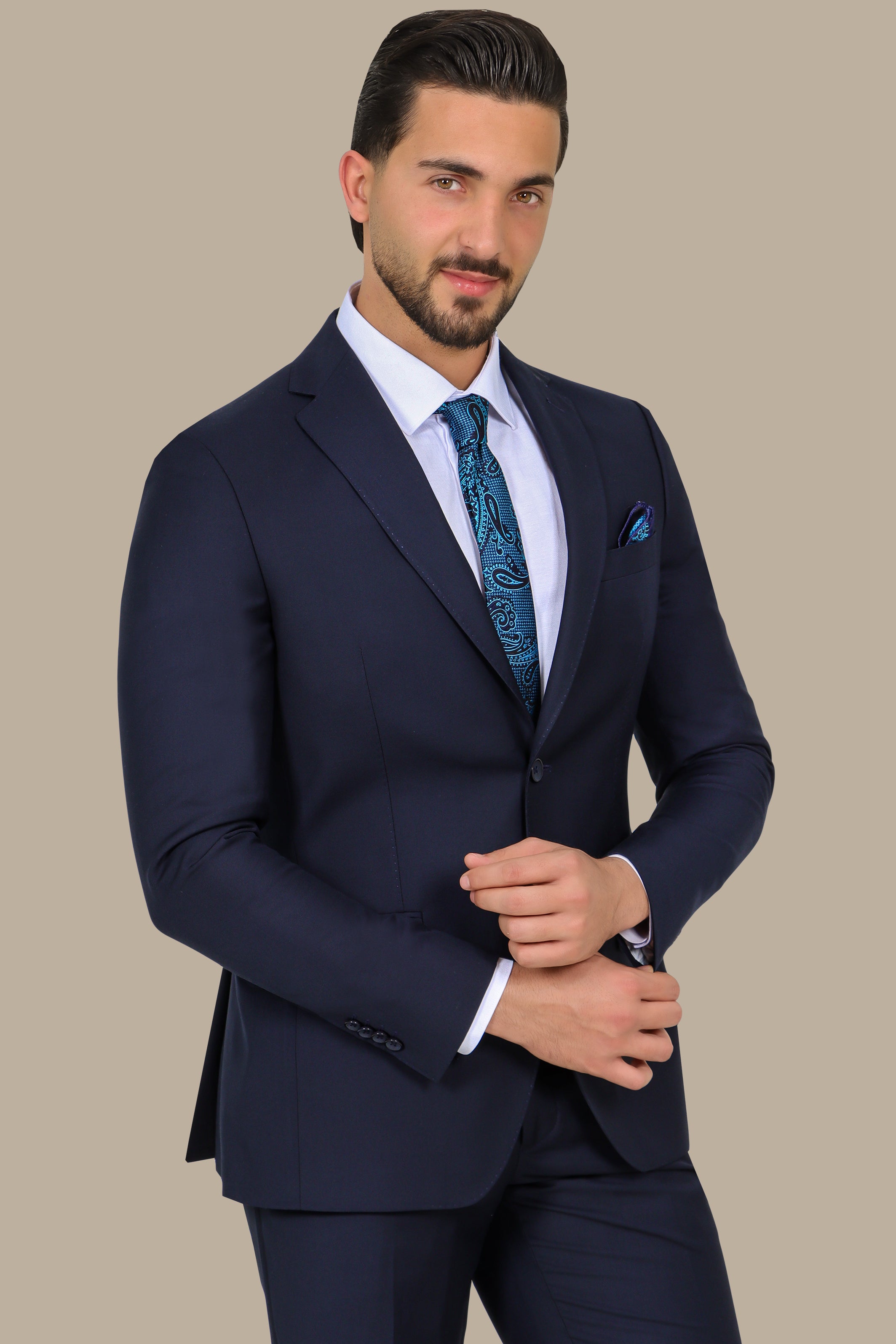 Navy Basic Plain Notch Suit