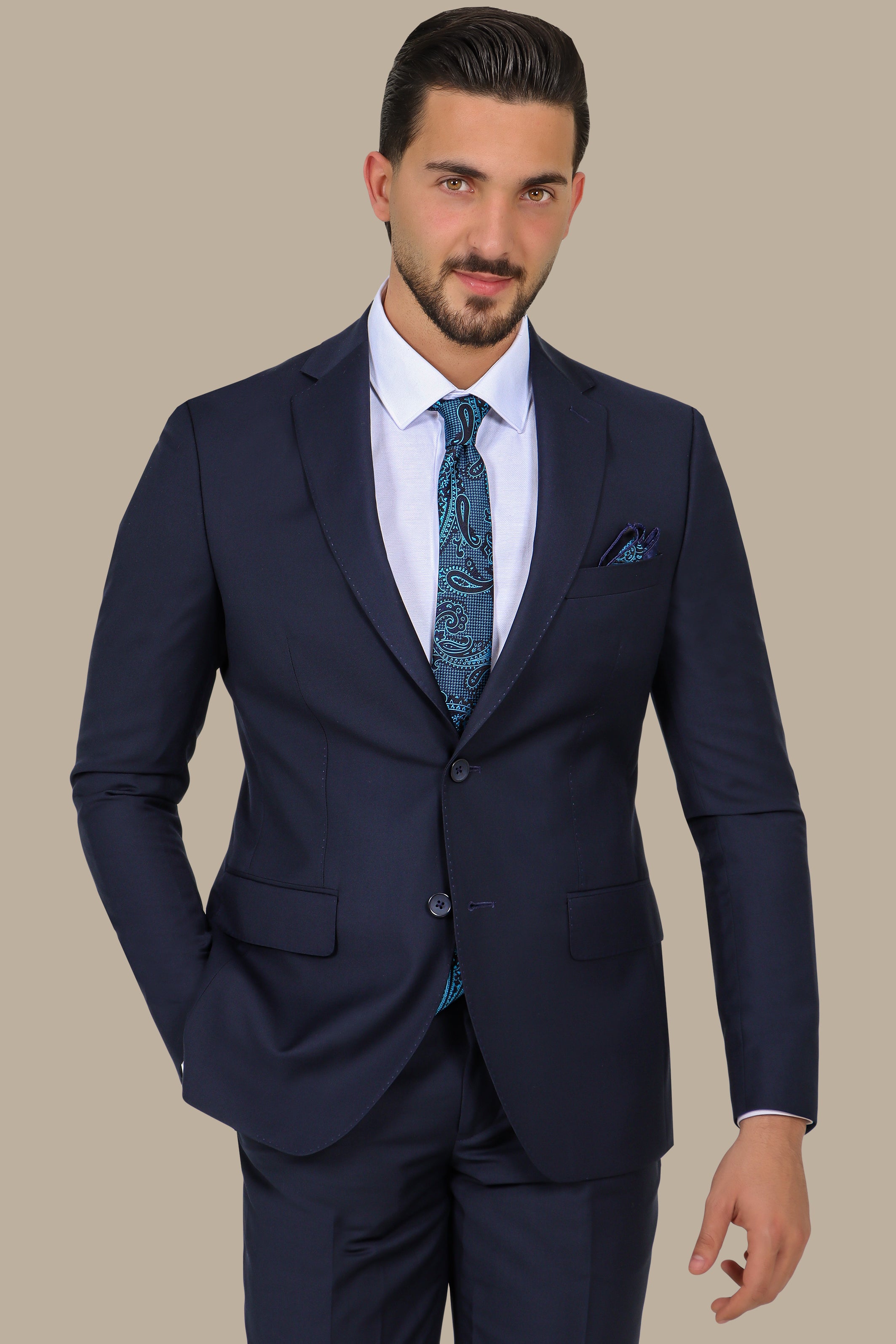 Navy Basic Plain Notch Suit
