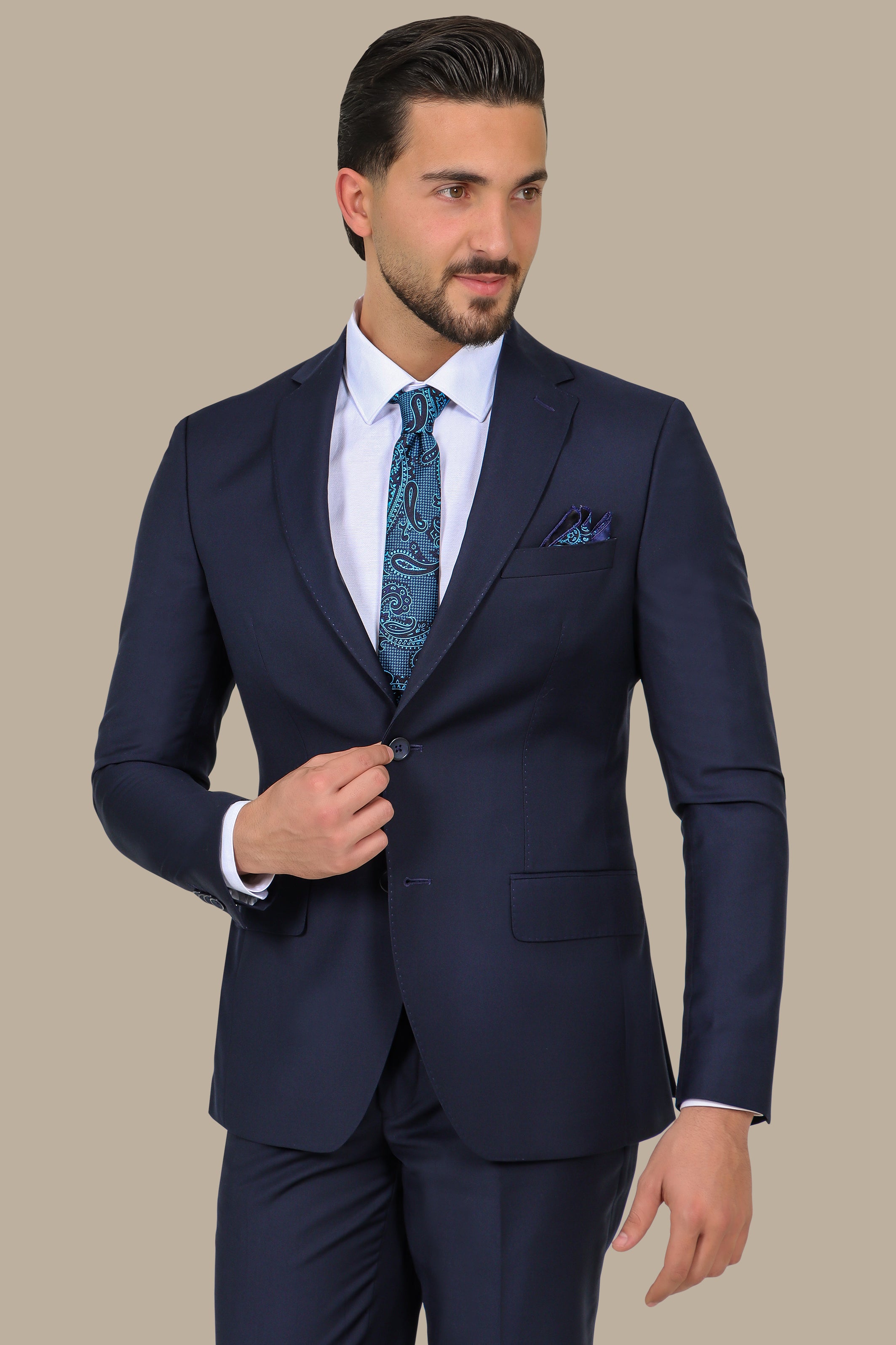 Navy Basic Plain Notch Suit