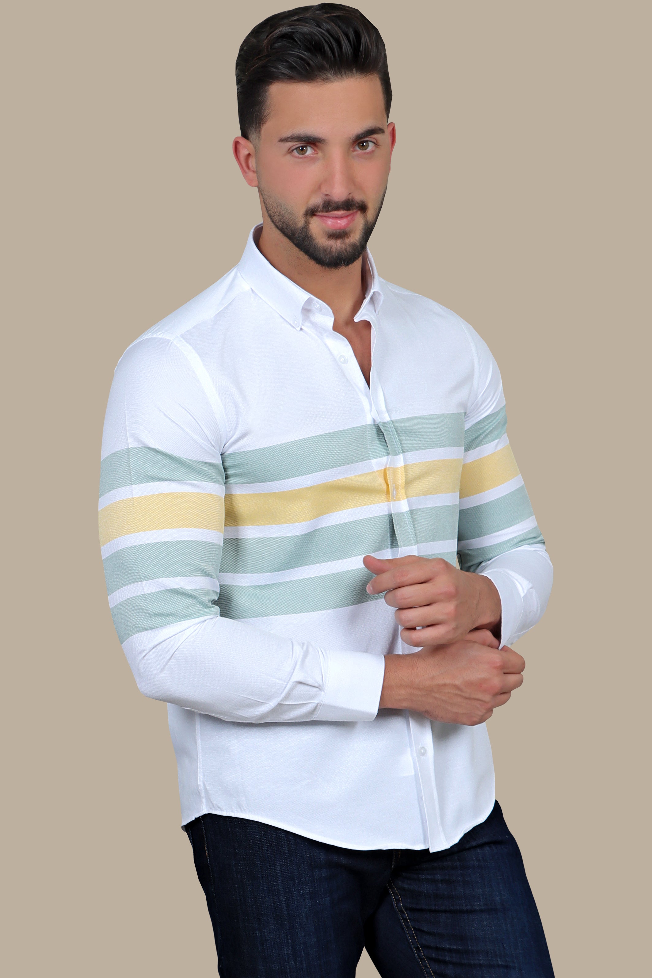 Emerald Bands: Green 4 Wide Stripes Shirt