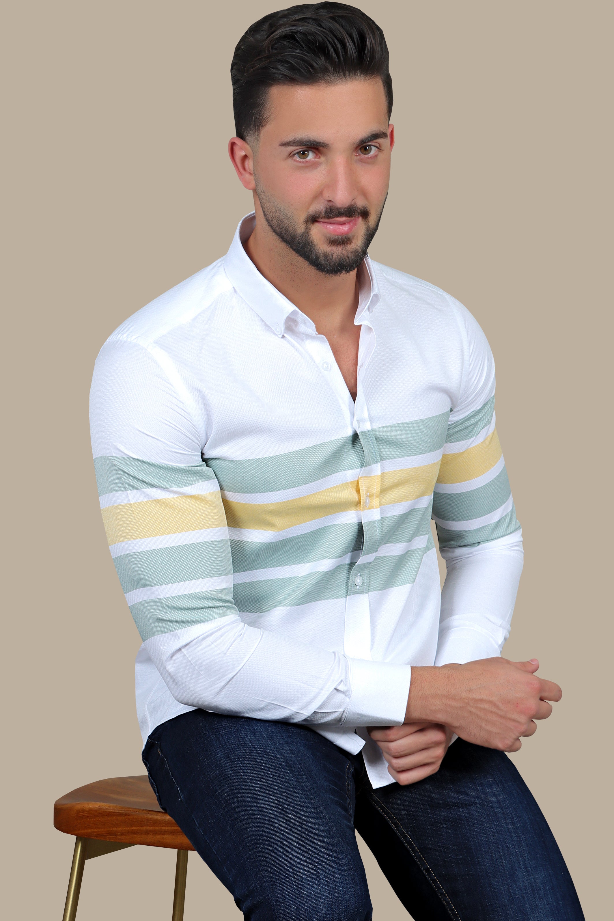 Emerald Bands: Green 4 Wide Stripes Shirt