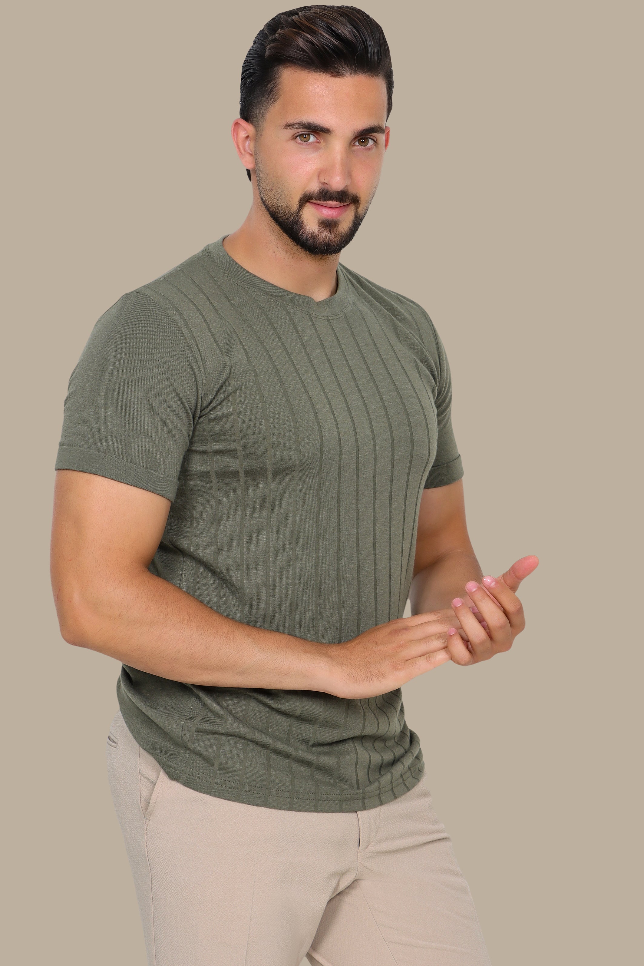 Khaki Striped Classic: Essential T-shirt