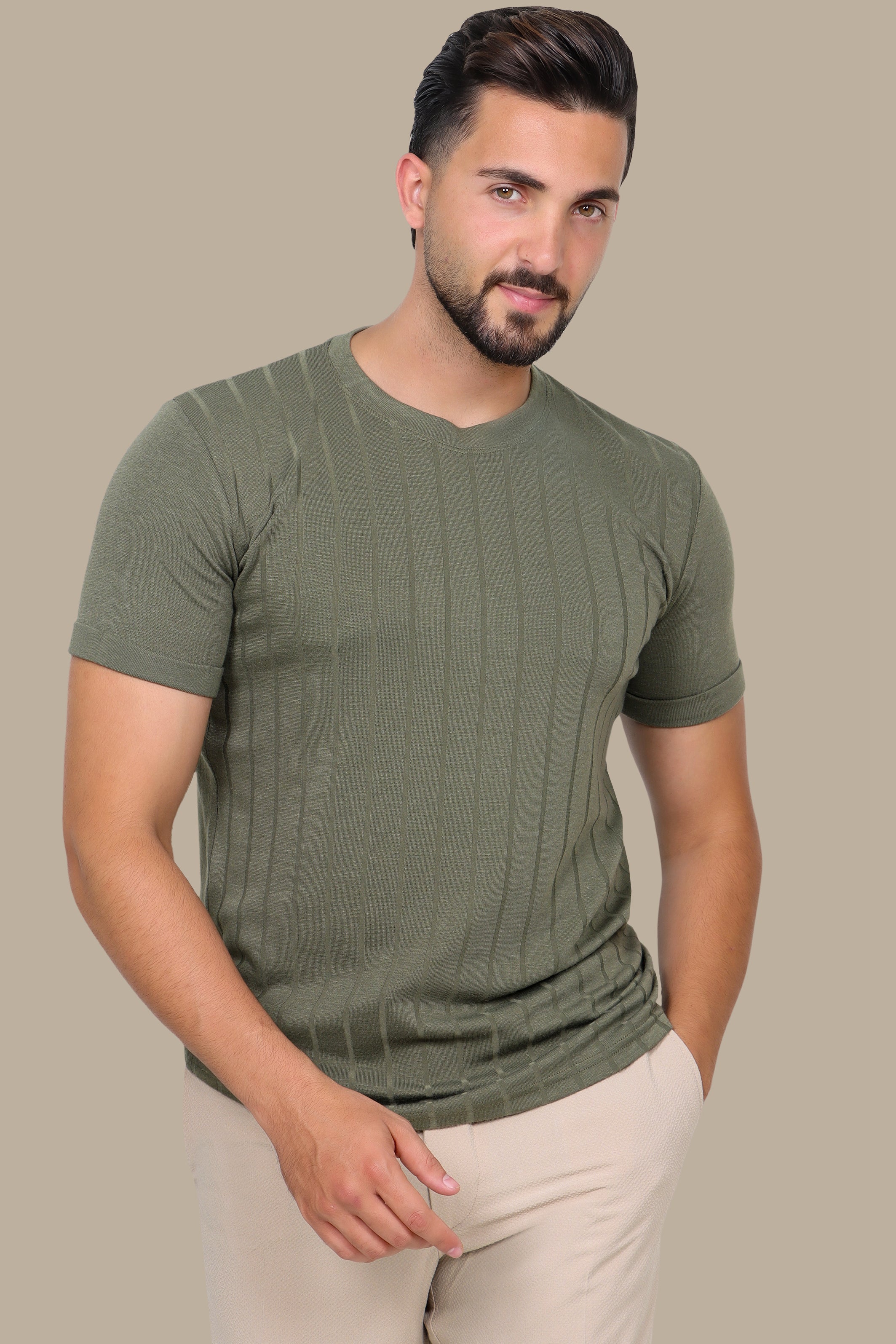 Khaki Striped Classic: Essential T-shirt