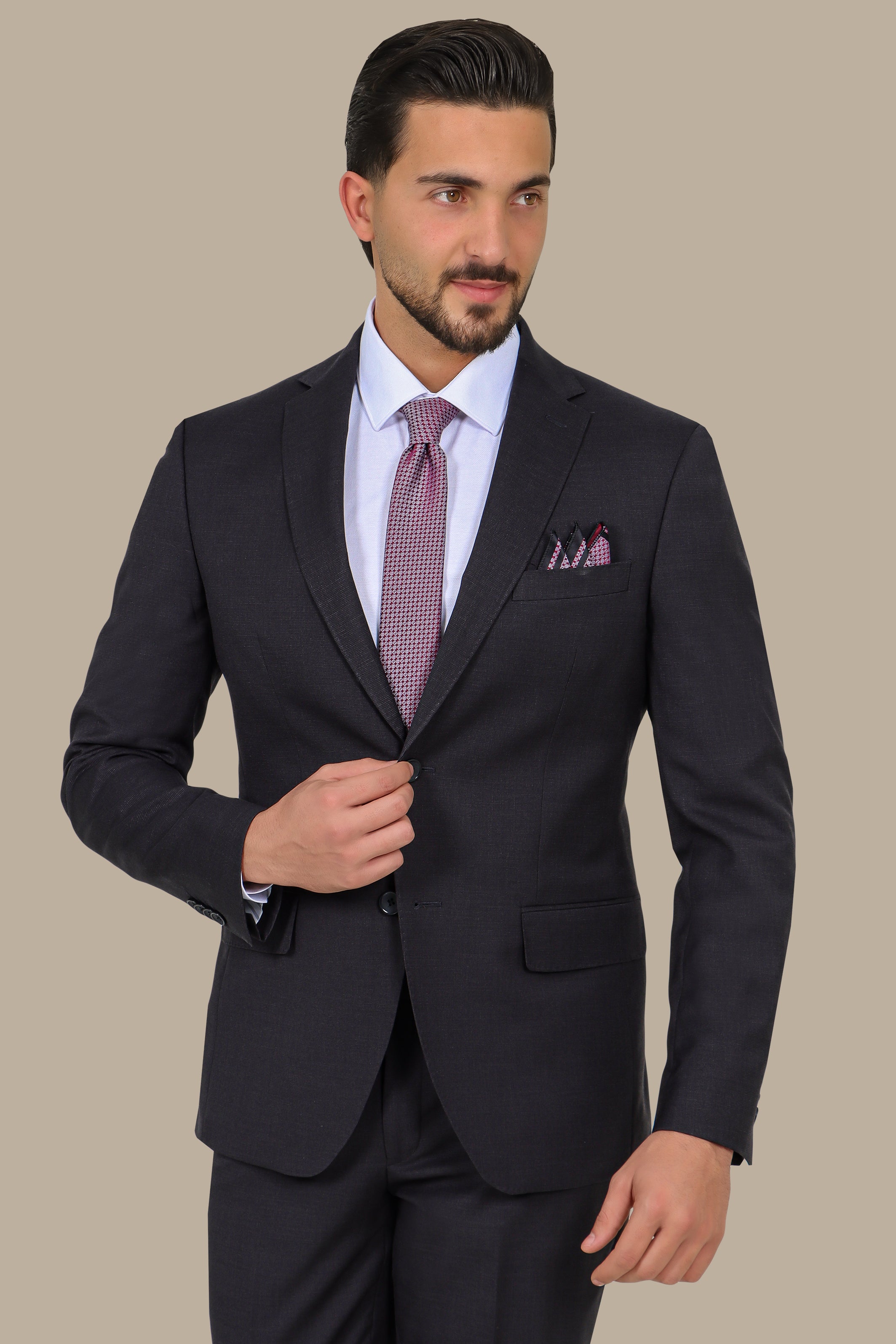 Black Structured Suit with Notch Lapel - 2 Piece