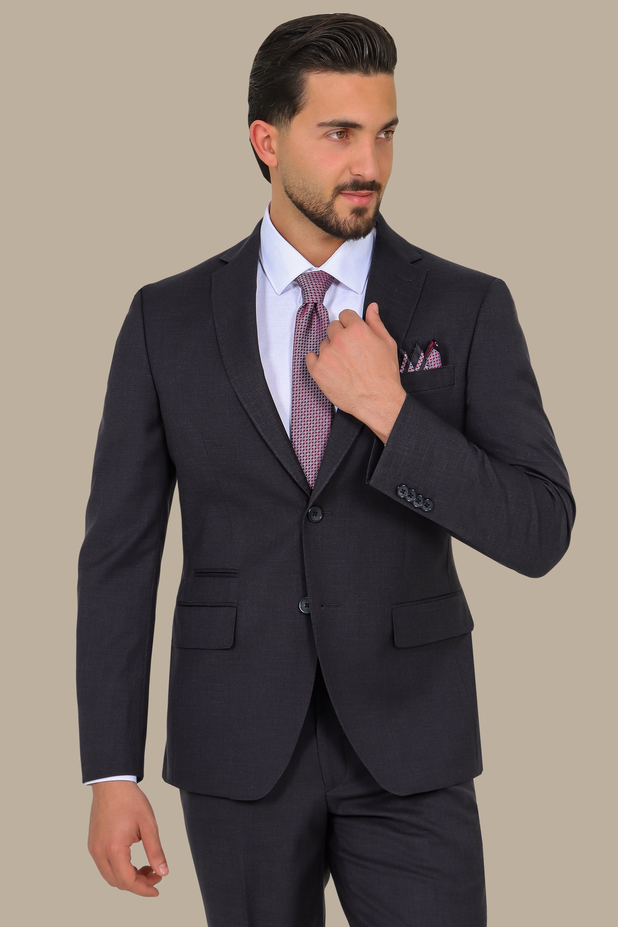 Black Structured Suit with Notch Lapel - 2 Piece