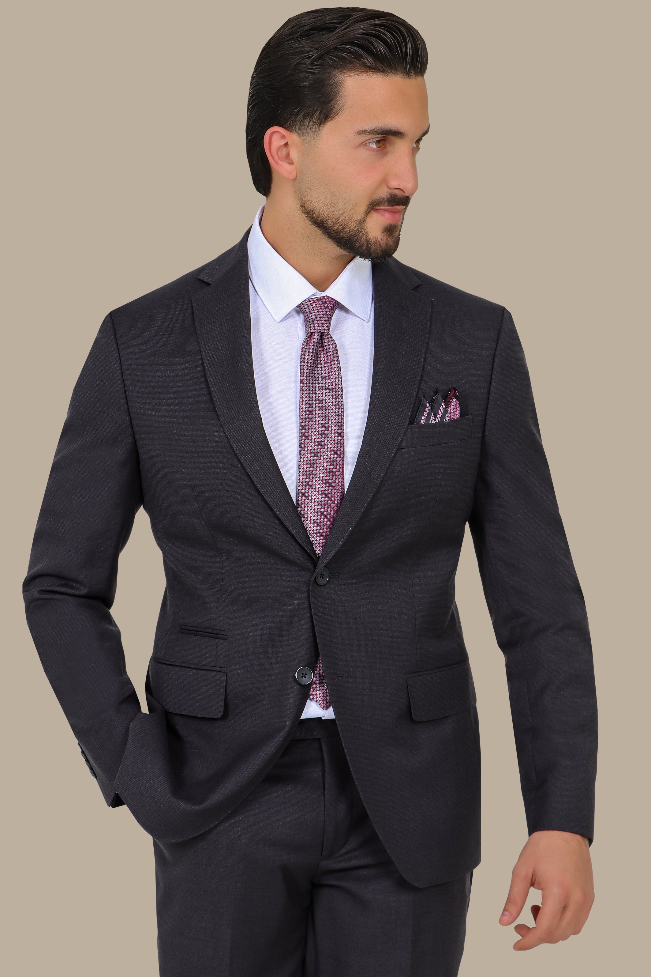 Black Structured Suit with Notch Lapel - 2 Piece