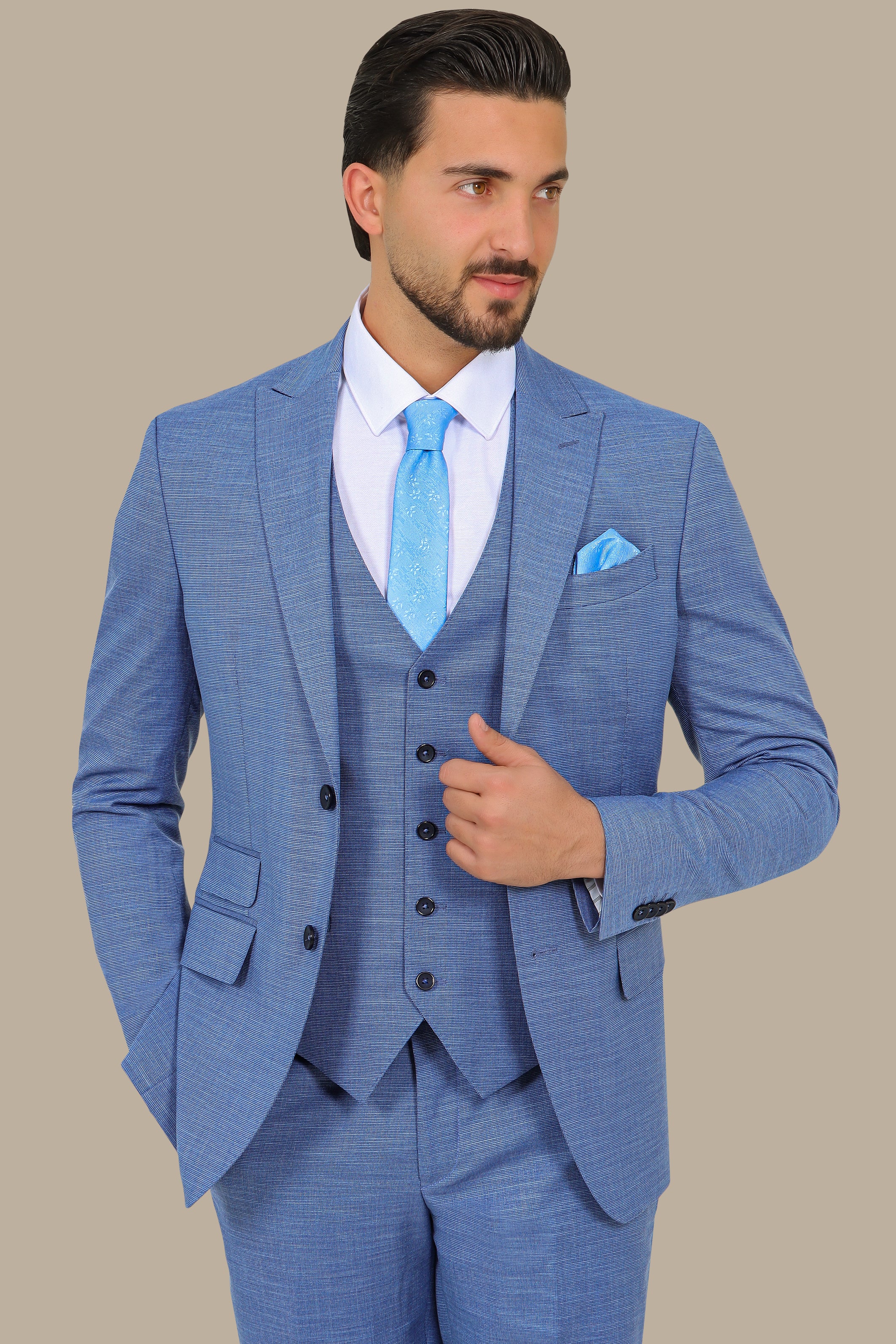Suit Fil A Fil Peak 3-Piece Petrol