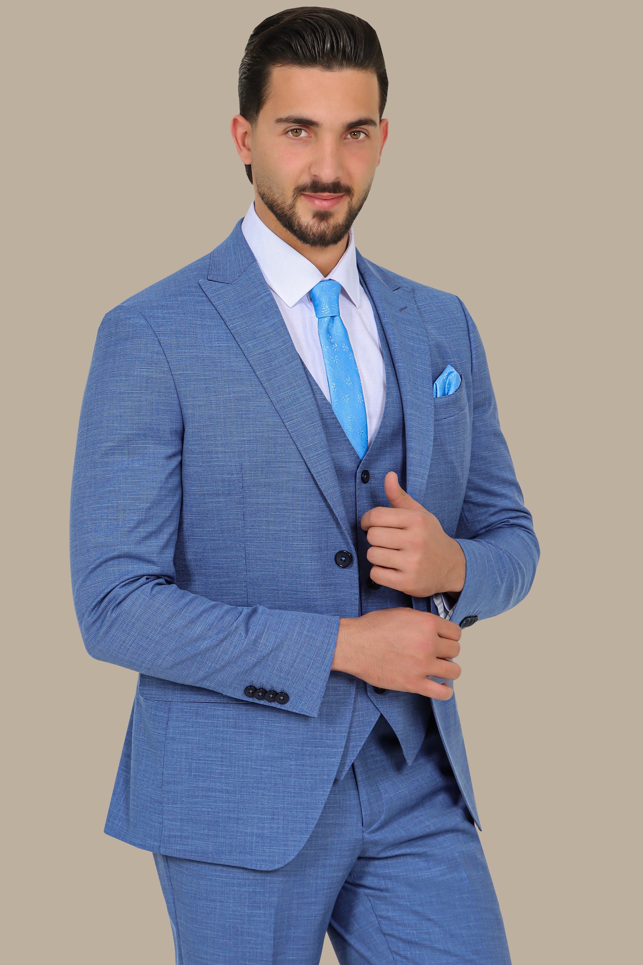 Suit Fil A Fil Peak 3-Piece Petrol