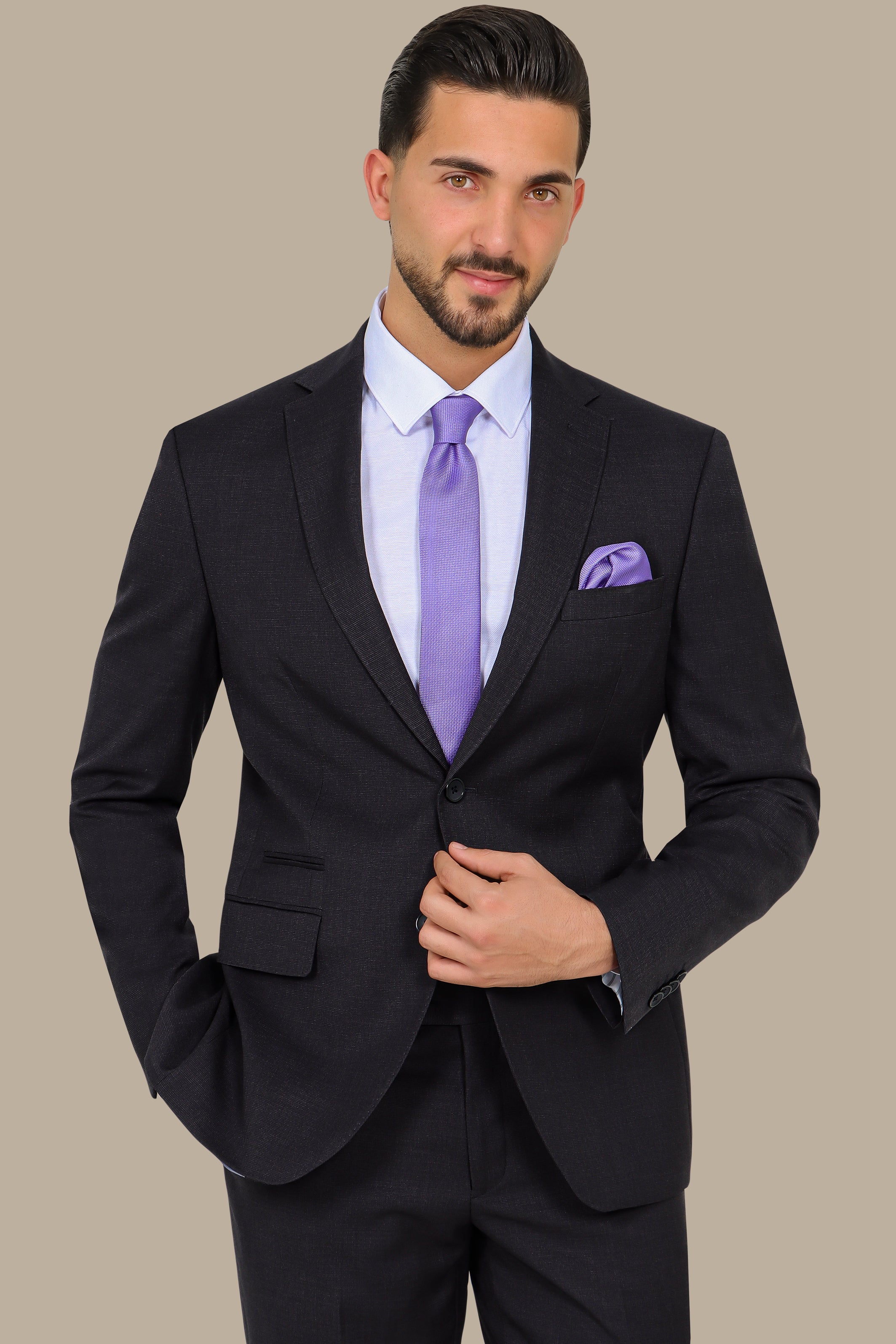 Black Structured Suit with Notch Lapel - 2 Piece