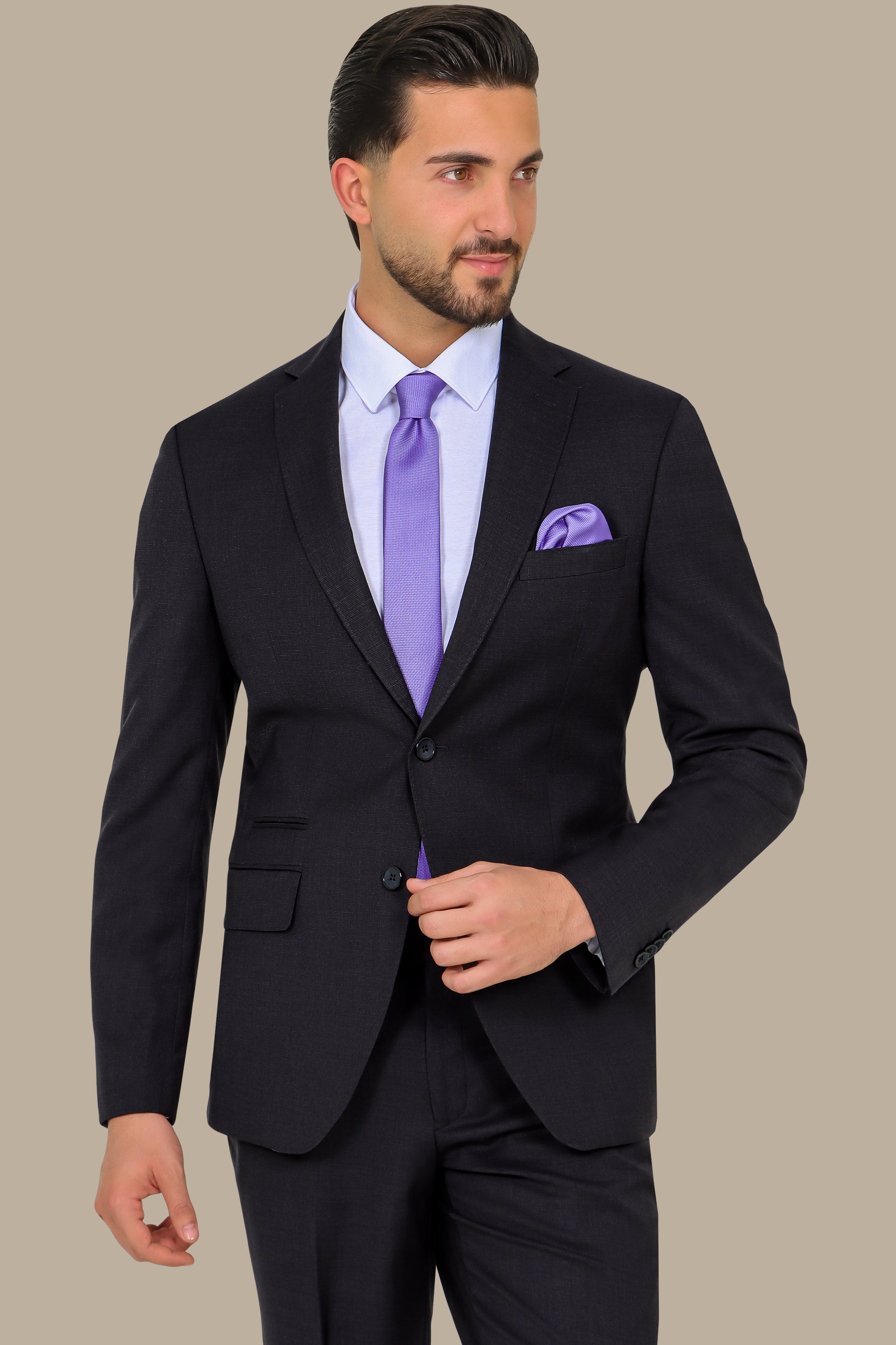 Black Structured Suit with Notch Lapel - 2 Piece