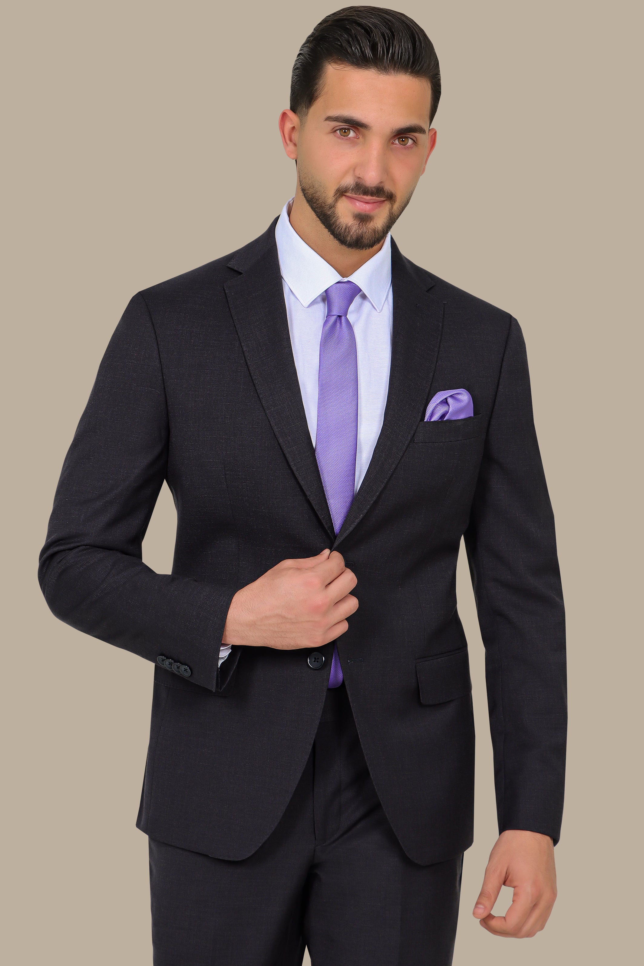 Black Structured Suit with Notch Lapel - 2 Piece