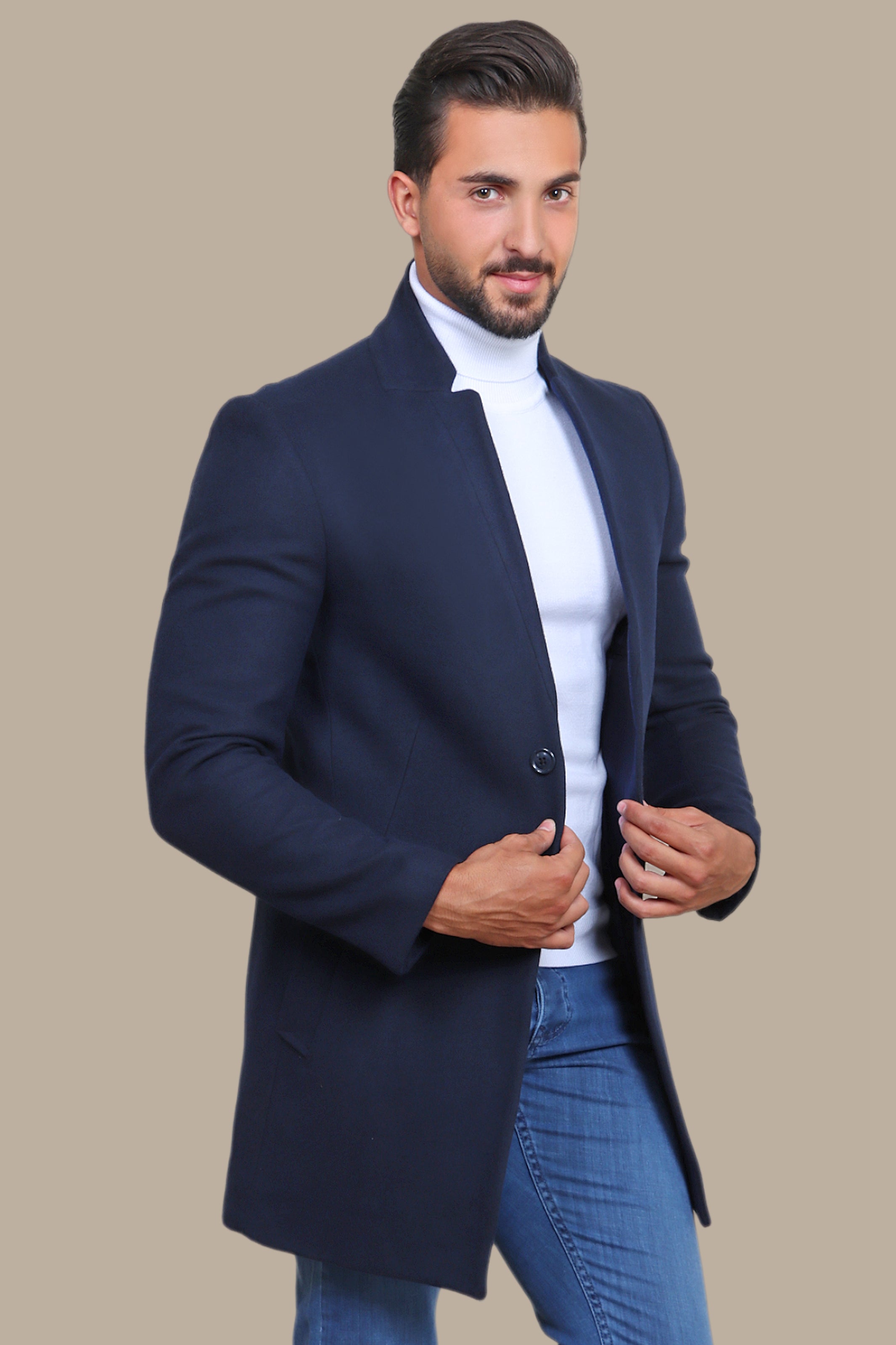 Essential Elegance: Navy Mao Collar Coat