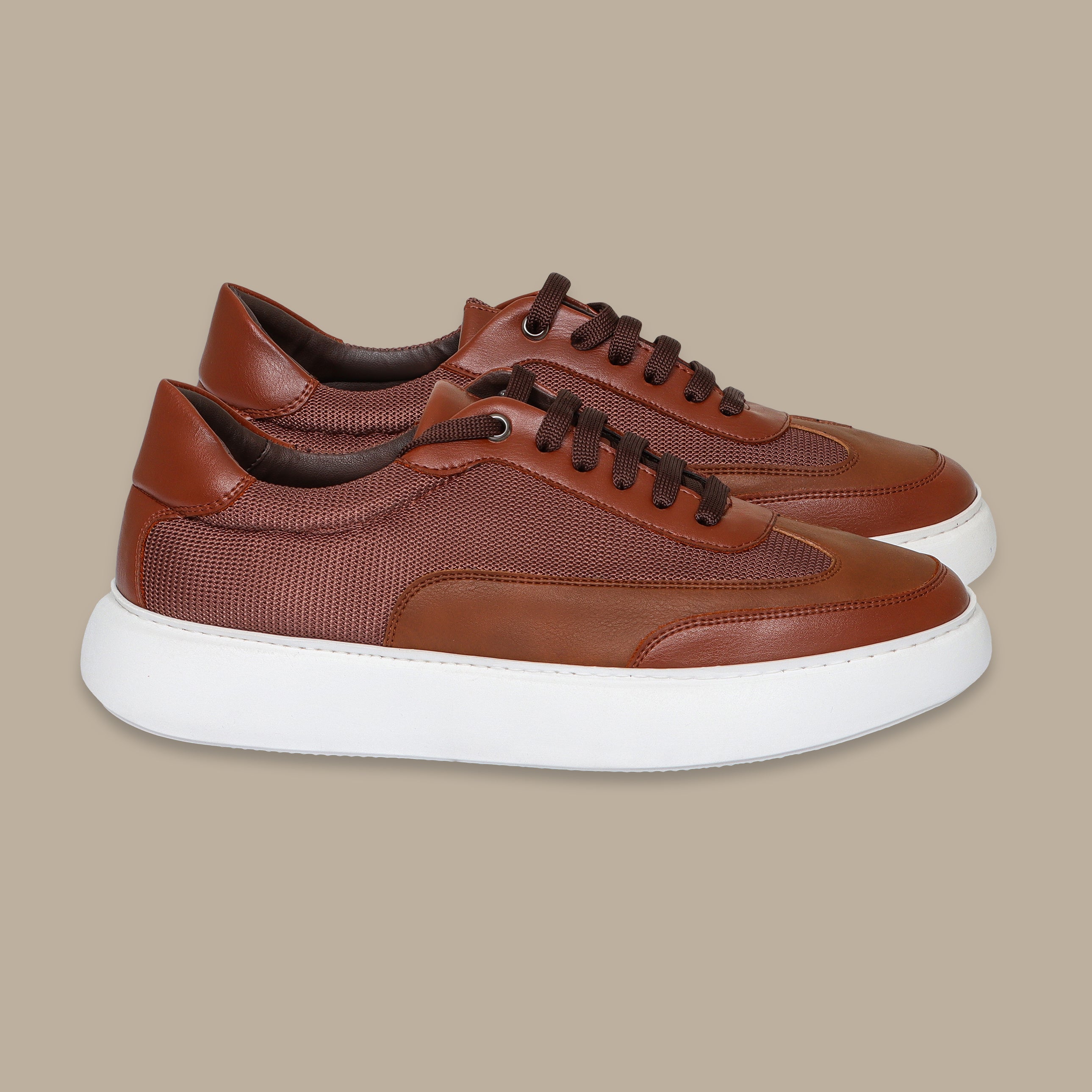 Havane Chunky Leather Sneakers with White Sole