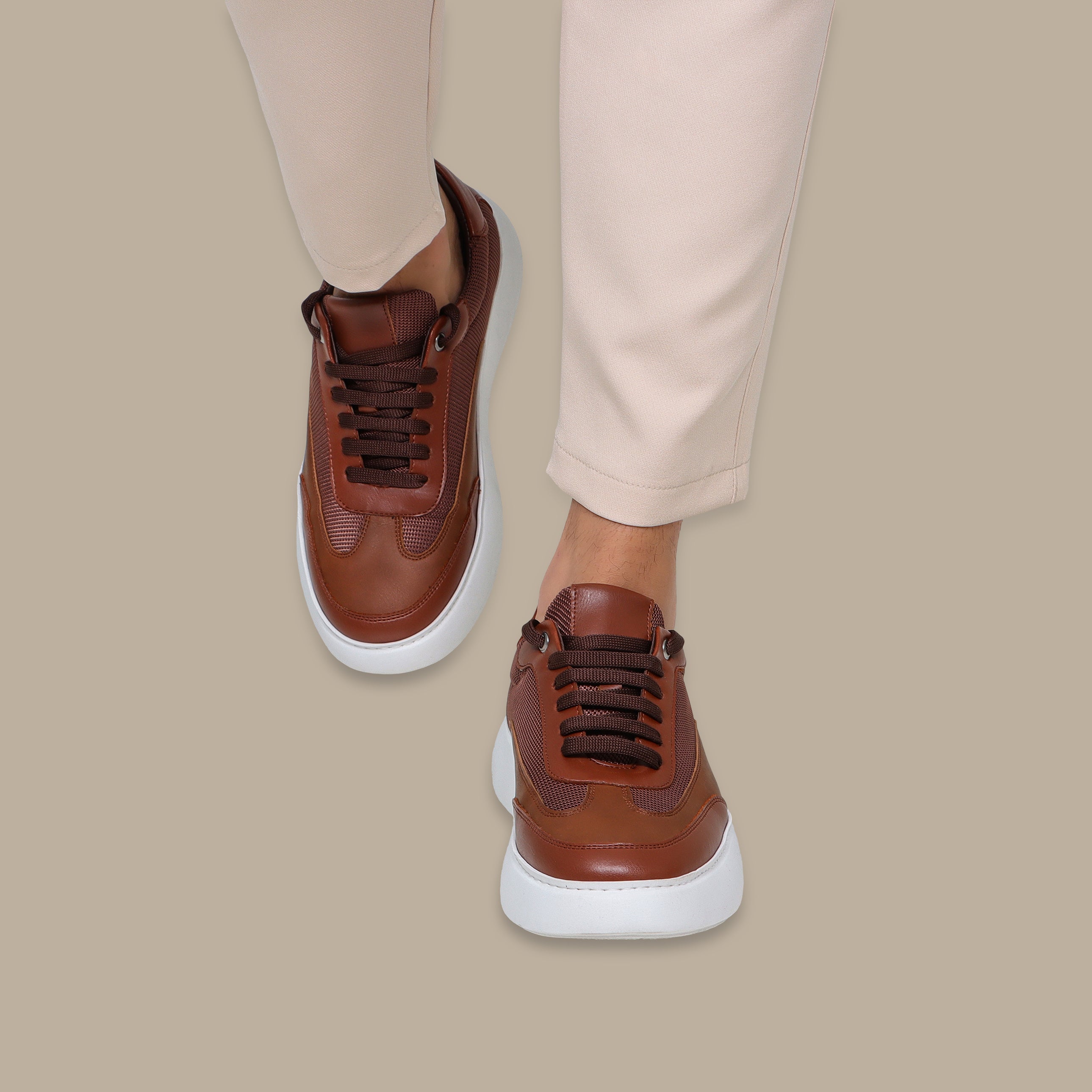 Havane Chunky Leather Sneakers with White Sole