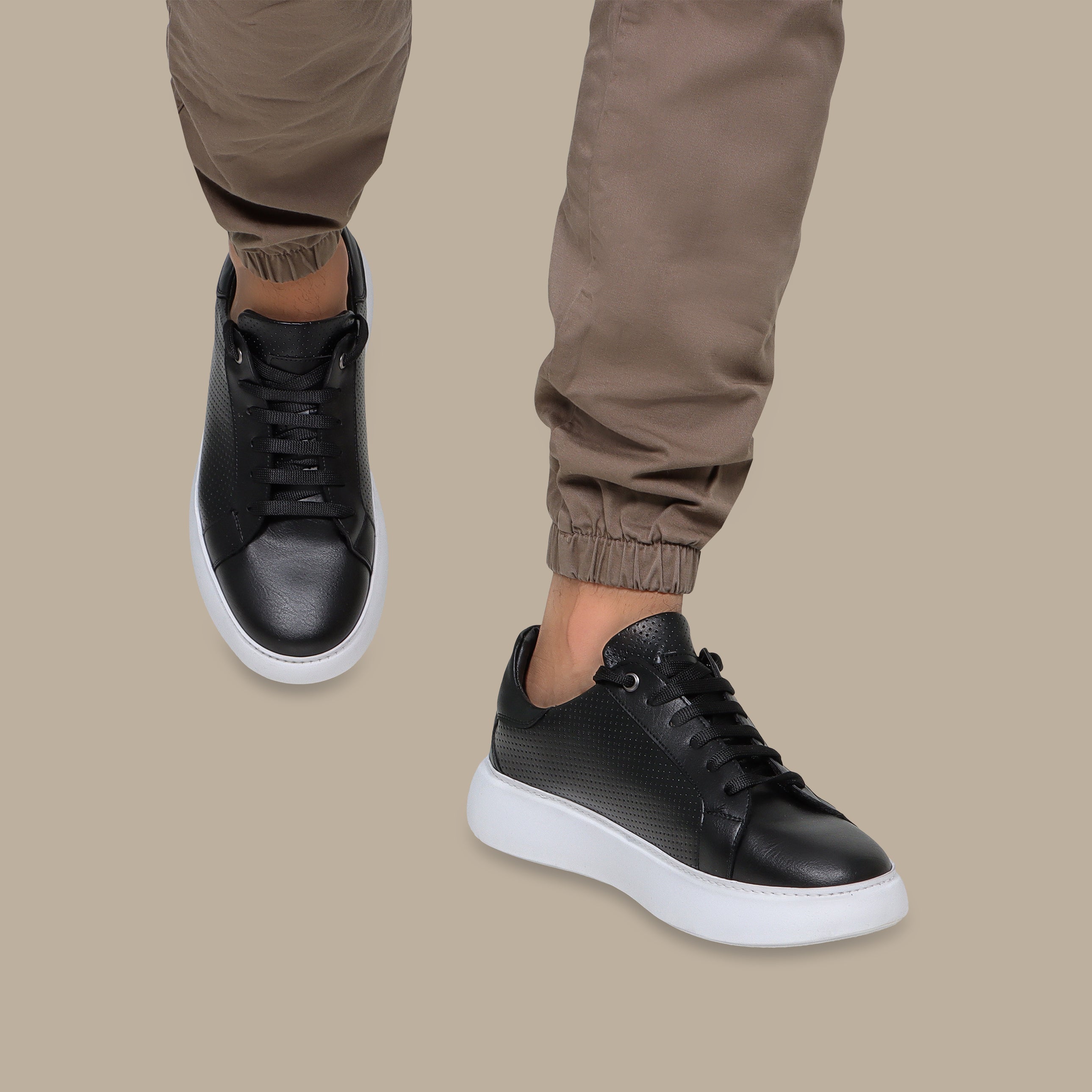 Black Dotted Trainers with Textured Detail