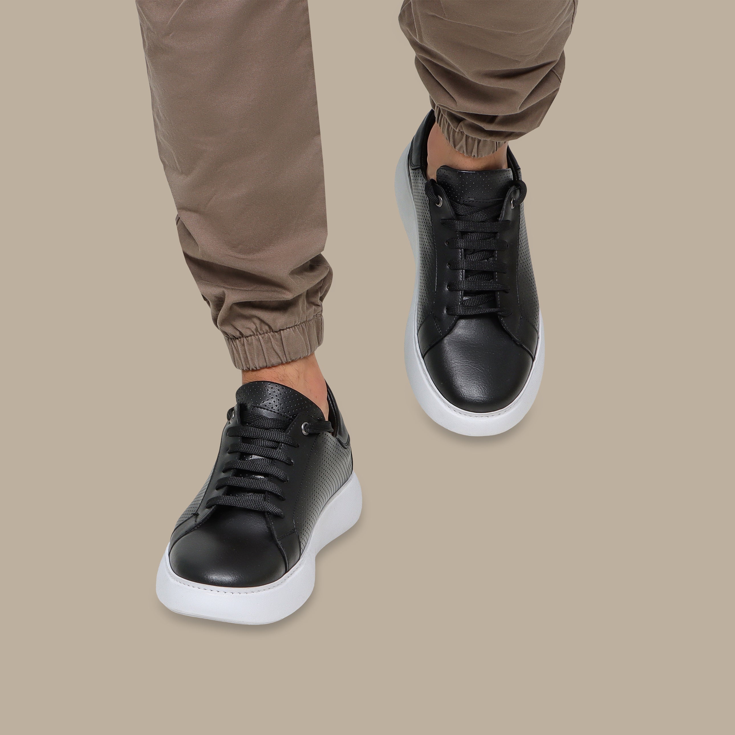 Black Dotted Trainers with Textured Detail