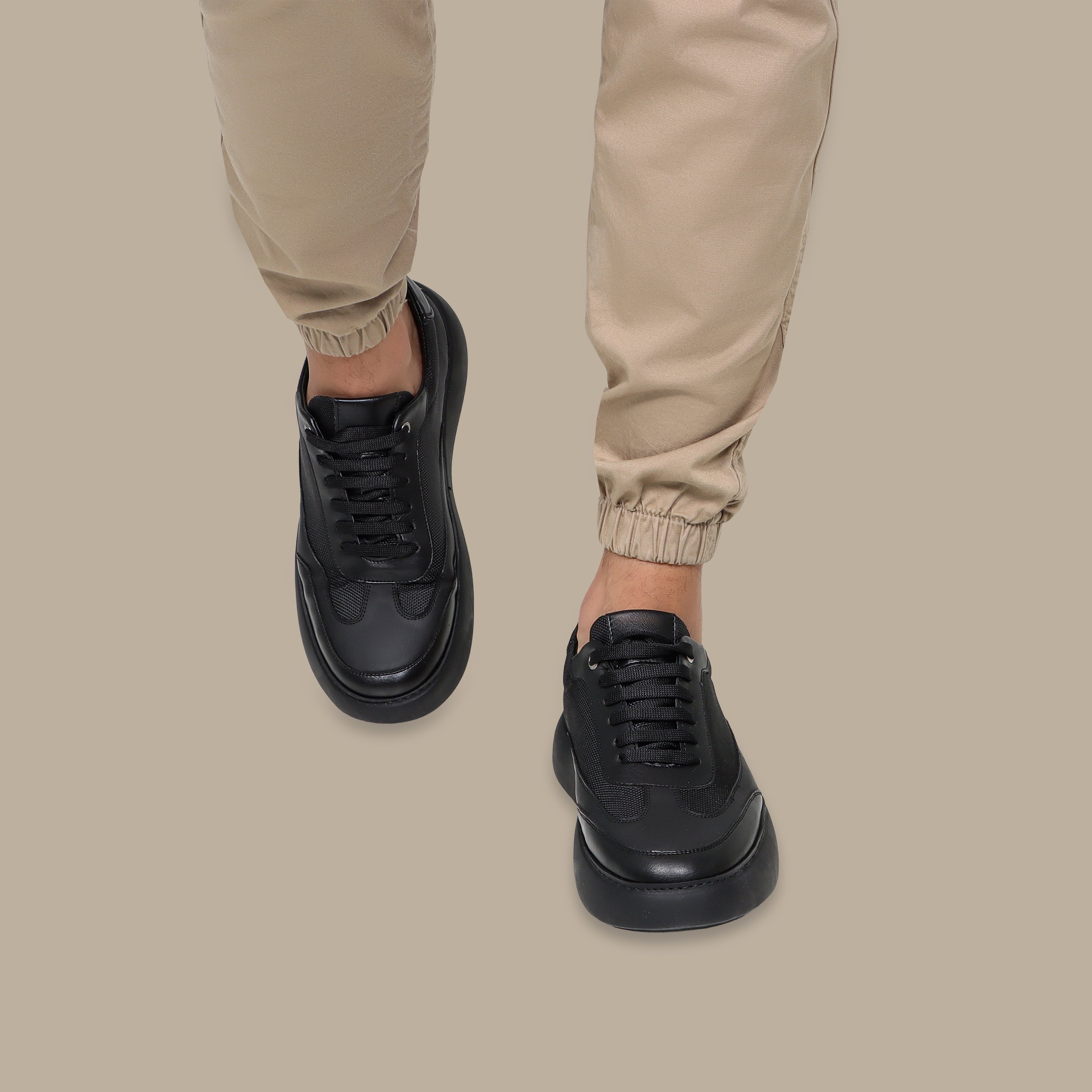 All-Black Chunky Leather Sneakers
